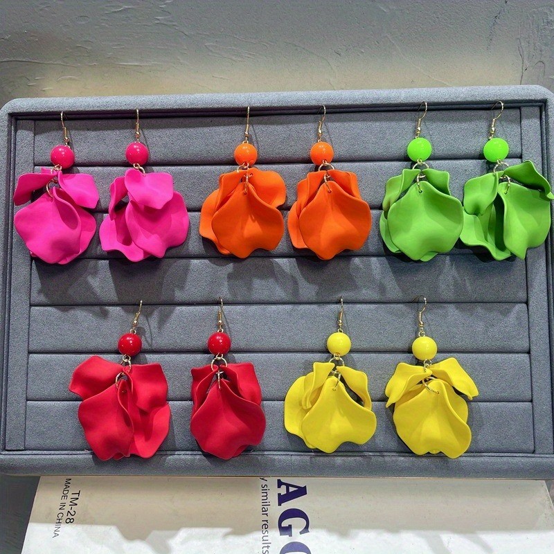 6Pairs Acrylic Petals Tassels Earrings Boho Beadeds Drop Dangle Summer Beach