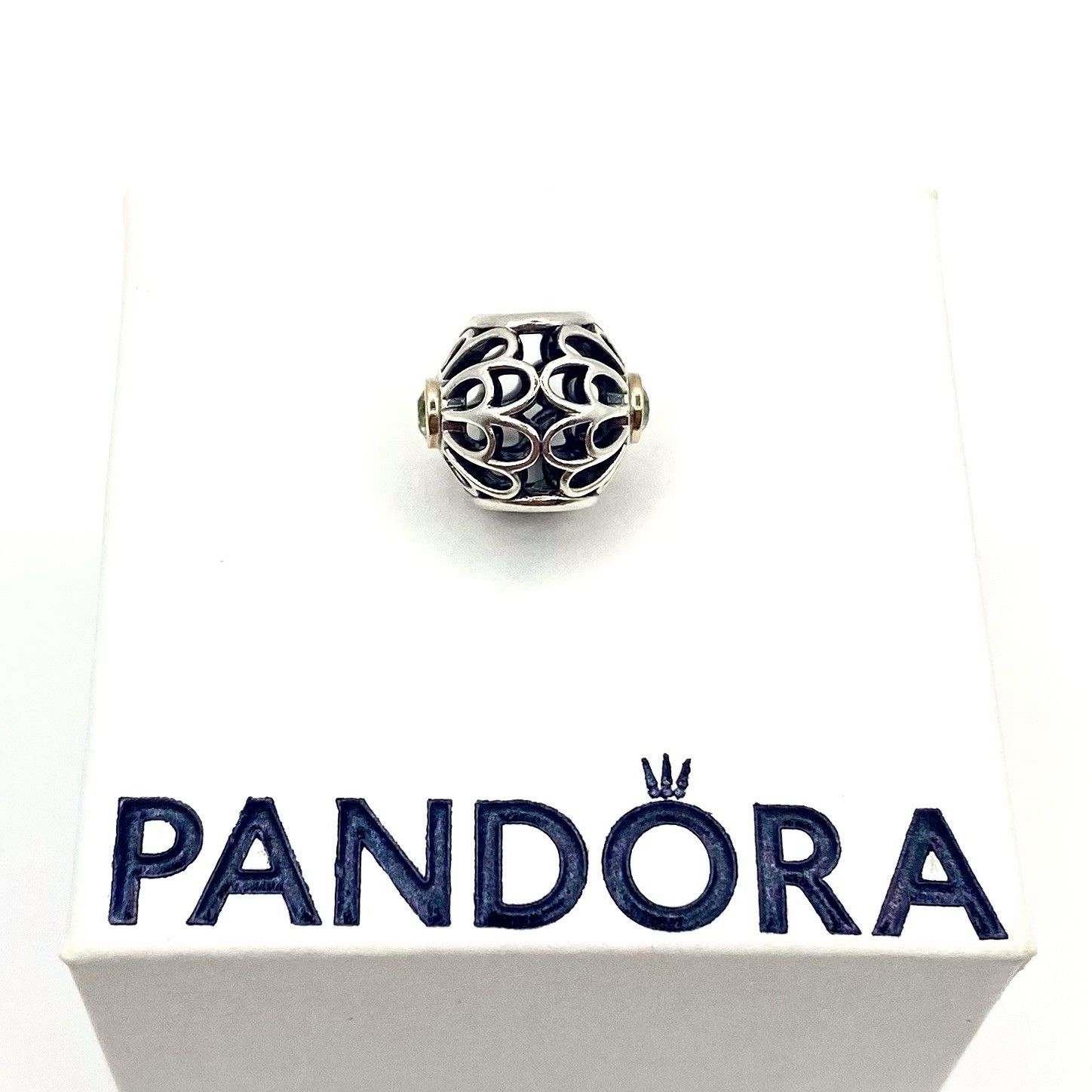 Pandora Charm 14K Gold 925 Sterling Silver Green Spinel Floral Vintage Allure