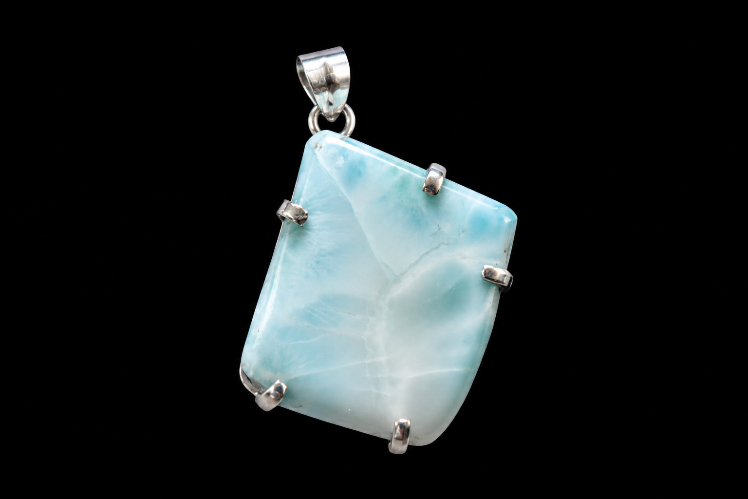 Genuine 15.7g heavy Light Blue Larimar 925 Sterling Silver Slab Pendant 44mm
