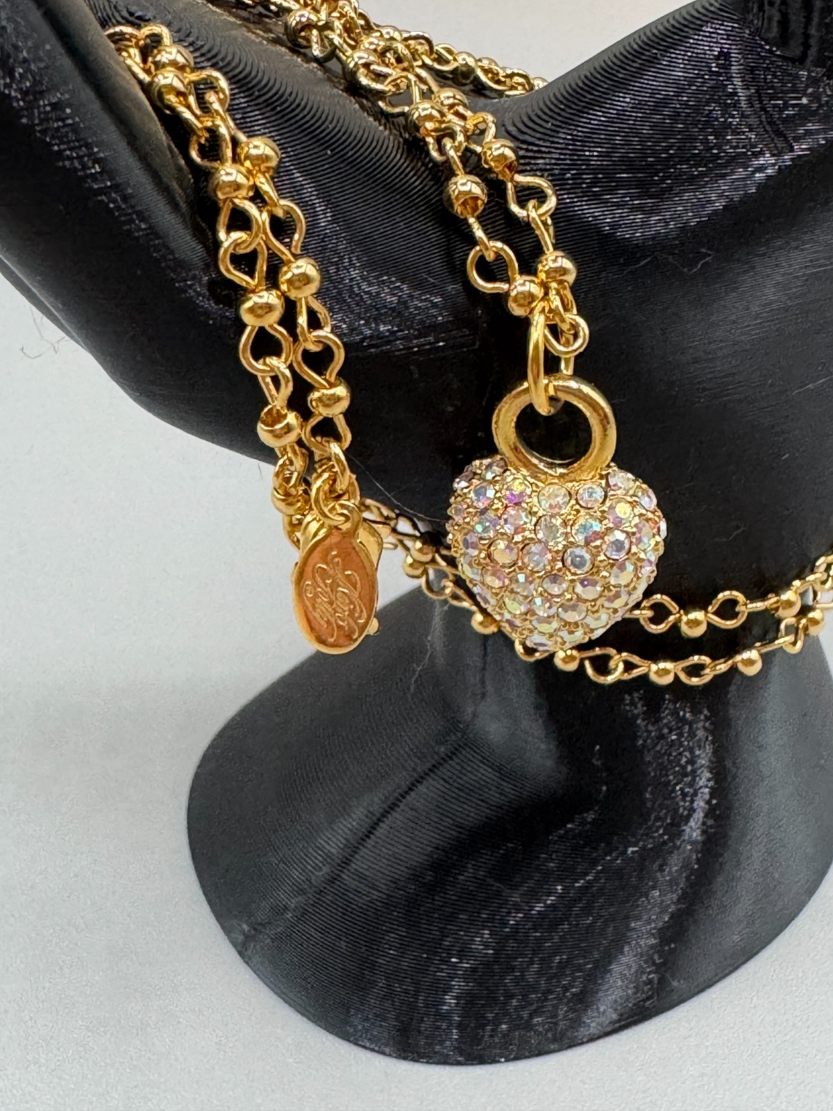 Vintage Kirks Folly Pave Swarovski Crystal Reversible Puffed Heart Signed