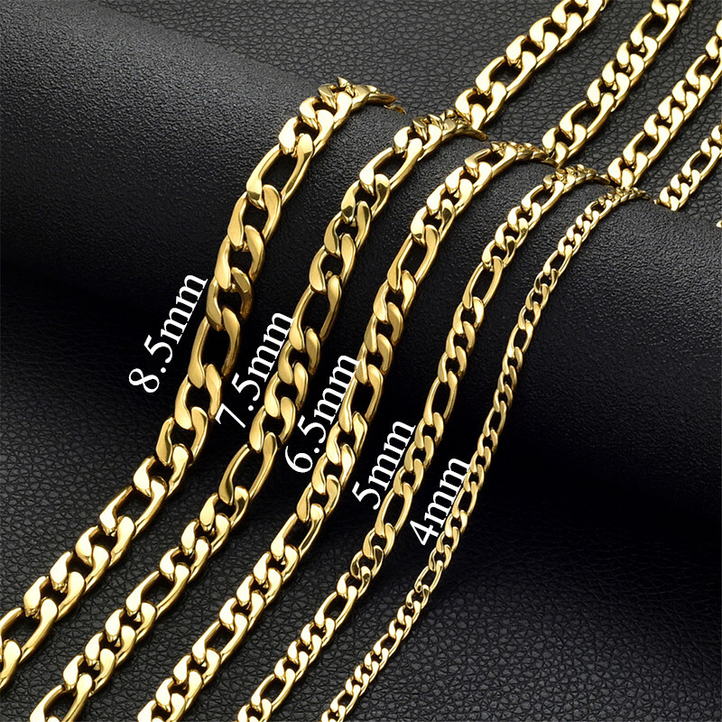Stainless Steel 14K Gold Plated Figaro Chain Womens Mens Necklace 16-26″ *G033