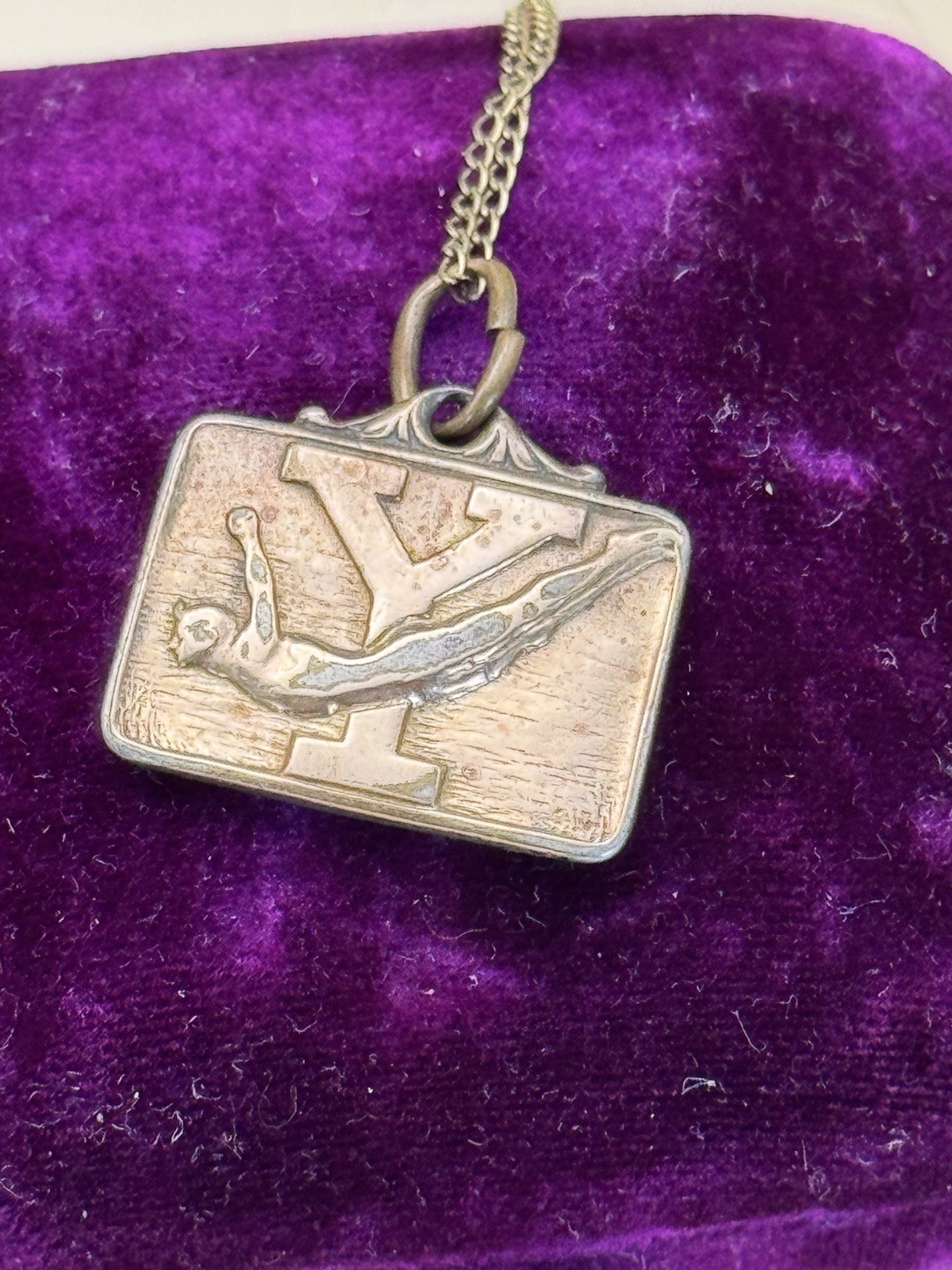 Vintage Charm Pendant Necklace Diver “Y” The Kinney Co. Gold-Filled 1944 Sports