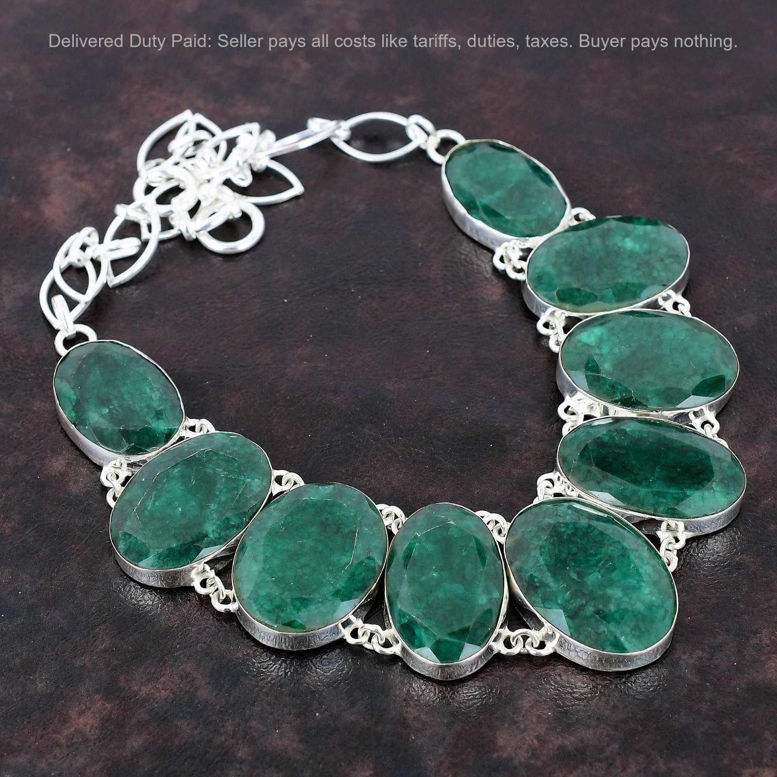 Oval Natural Zambian Emrald Bezel Sister Chain Artisan Boho Necklace 925 Silver