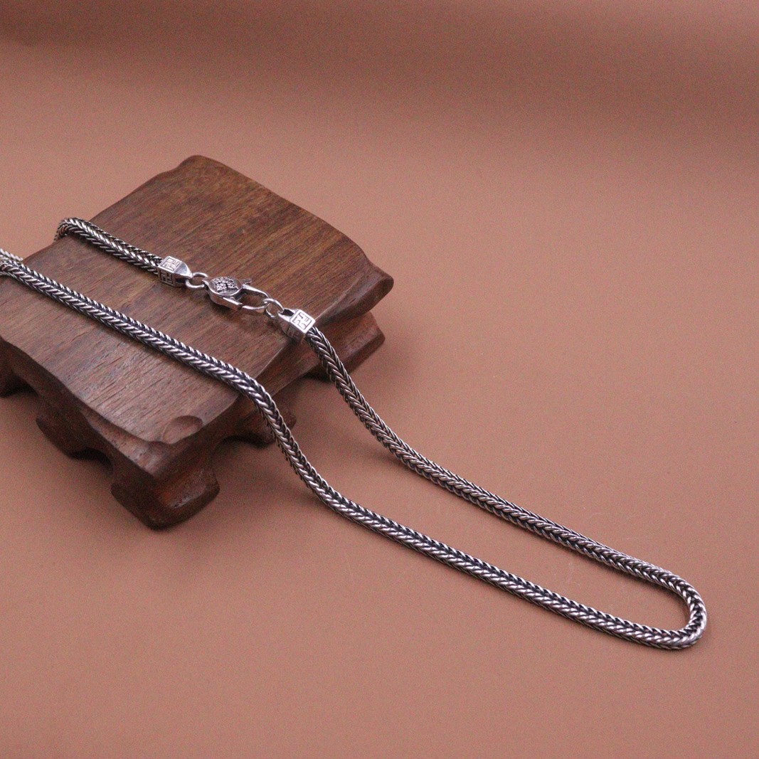 Pure S925 Sterling Silver Chain Square Wheat Link 3.5mm Vintage Necklace 22inchL