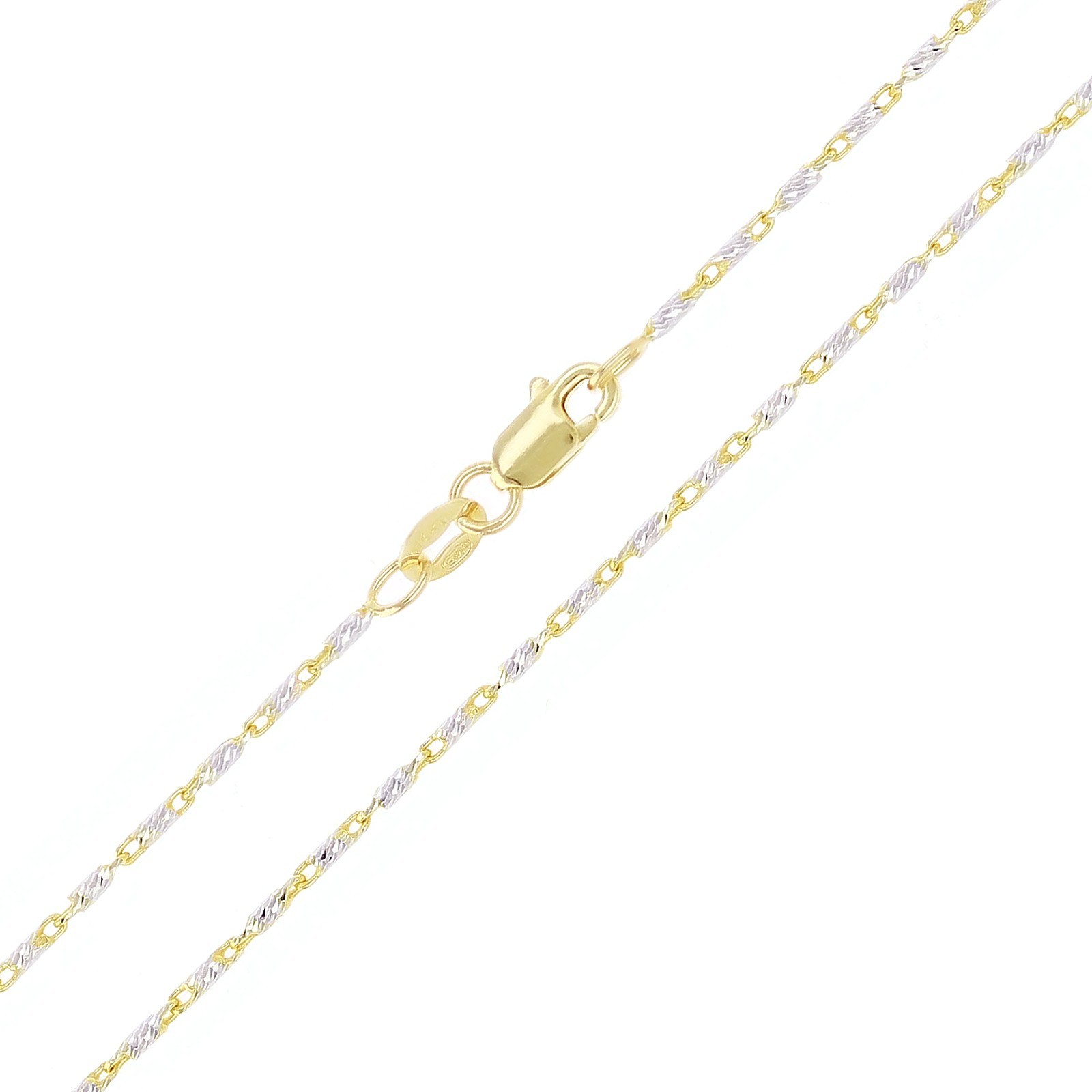 Italian 14k Two-Tone Solid Diamond Cut Raso Chain Necklace 16″ 3.2 grams 1mm