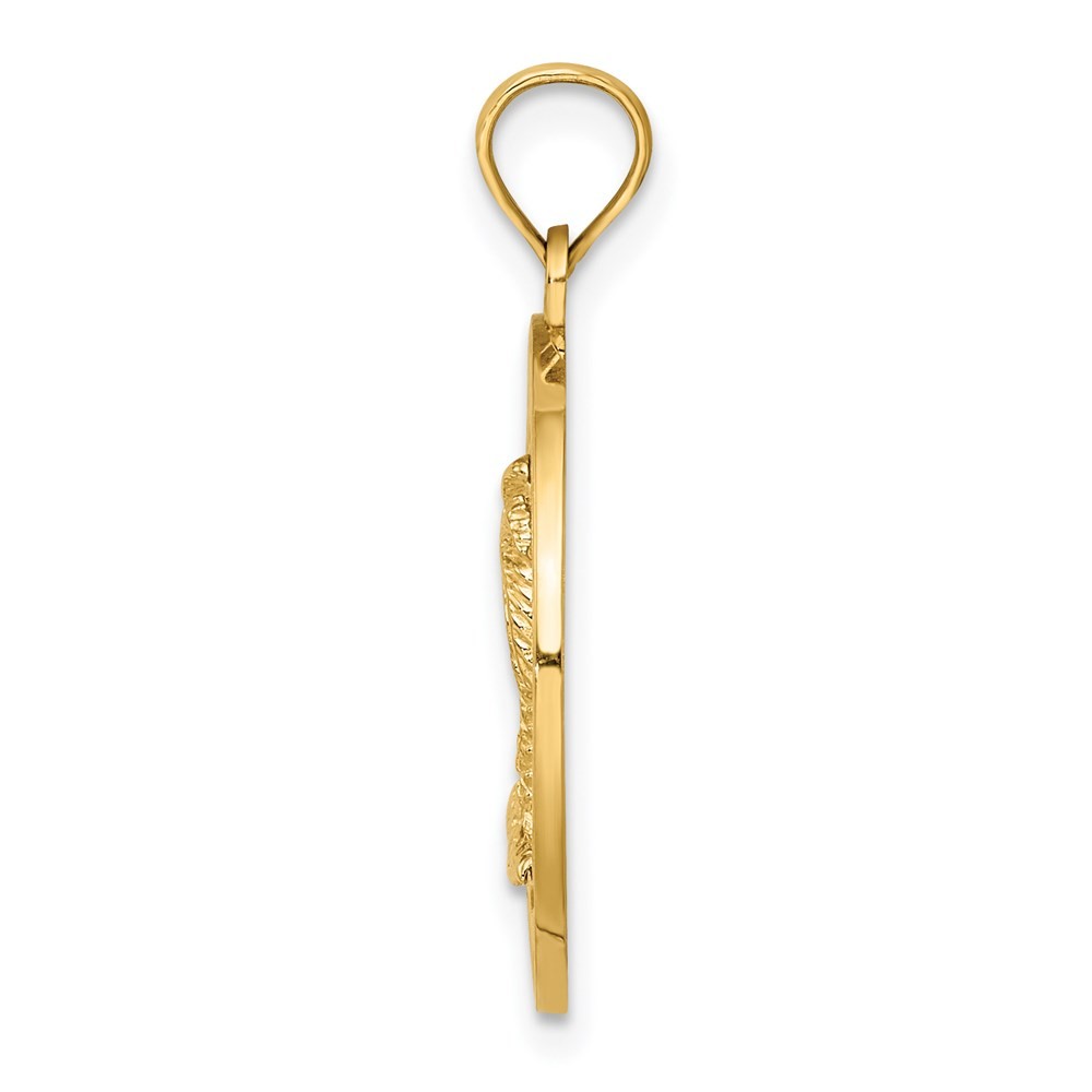 14K Yellow Gold FLORIDA Palm Tree Circle Charm Pendant 1.9gm L-24.7mm W-19.1mm