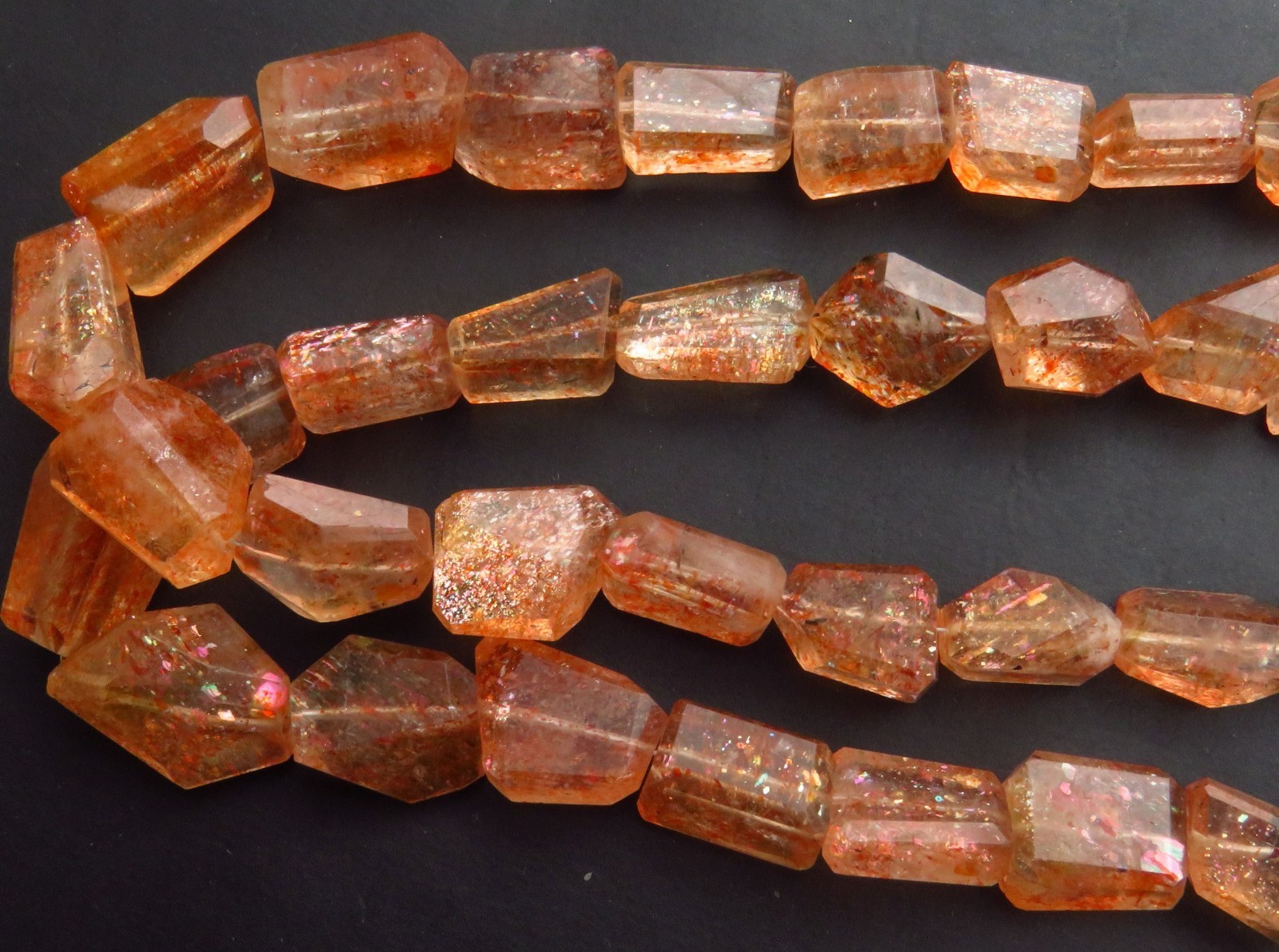Top Quality Rainbow Lattice Sunstone Gems Nugget Faceted Beads 8-17mm 8.5″Strand
