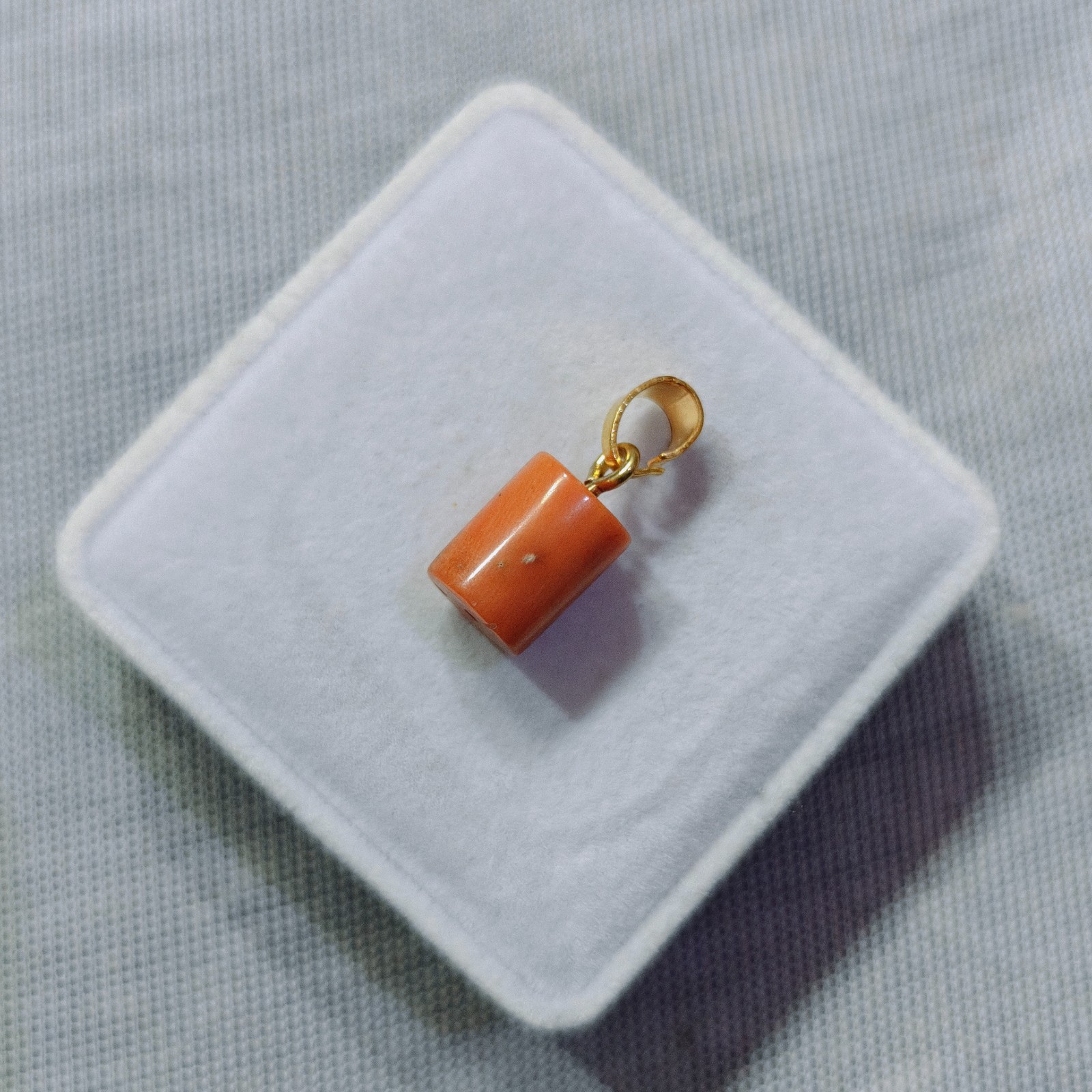 Natural Orange Coral Barrel Pendant Gold Plated Bail Handmade Necklace Jewelry