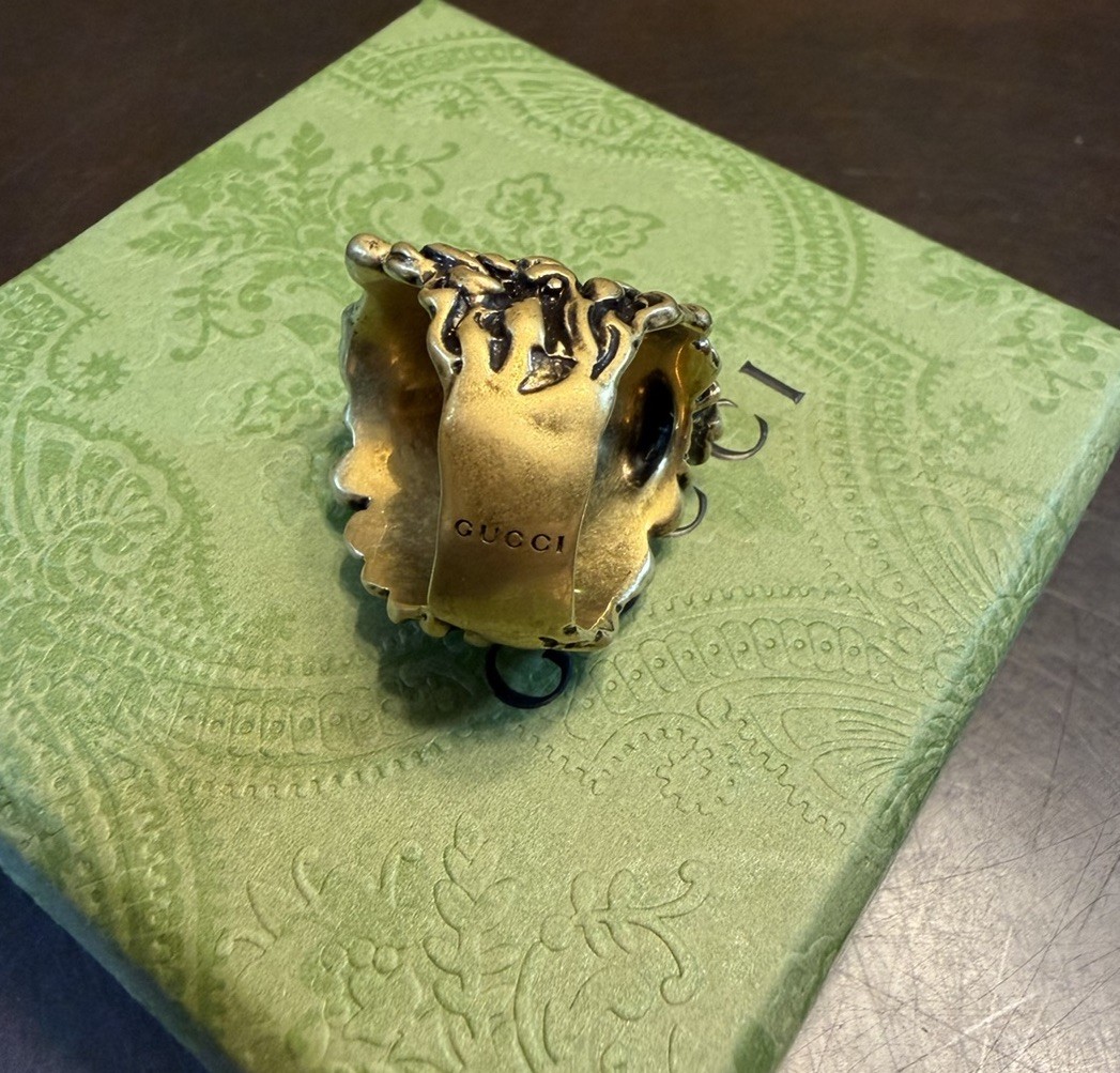 New Authentic Gucci Lion Head Brass Ring Size IT 19 / US 8.75