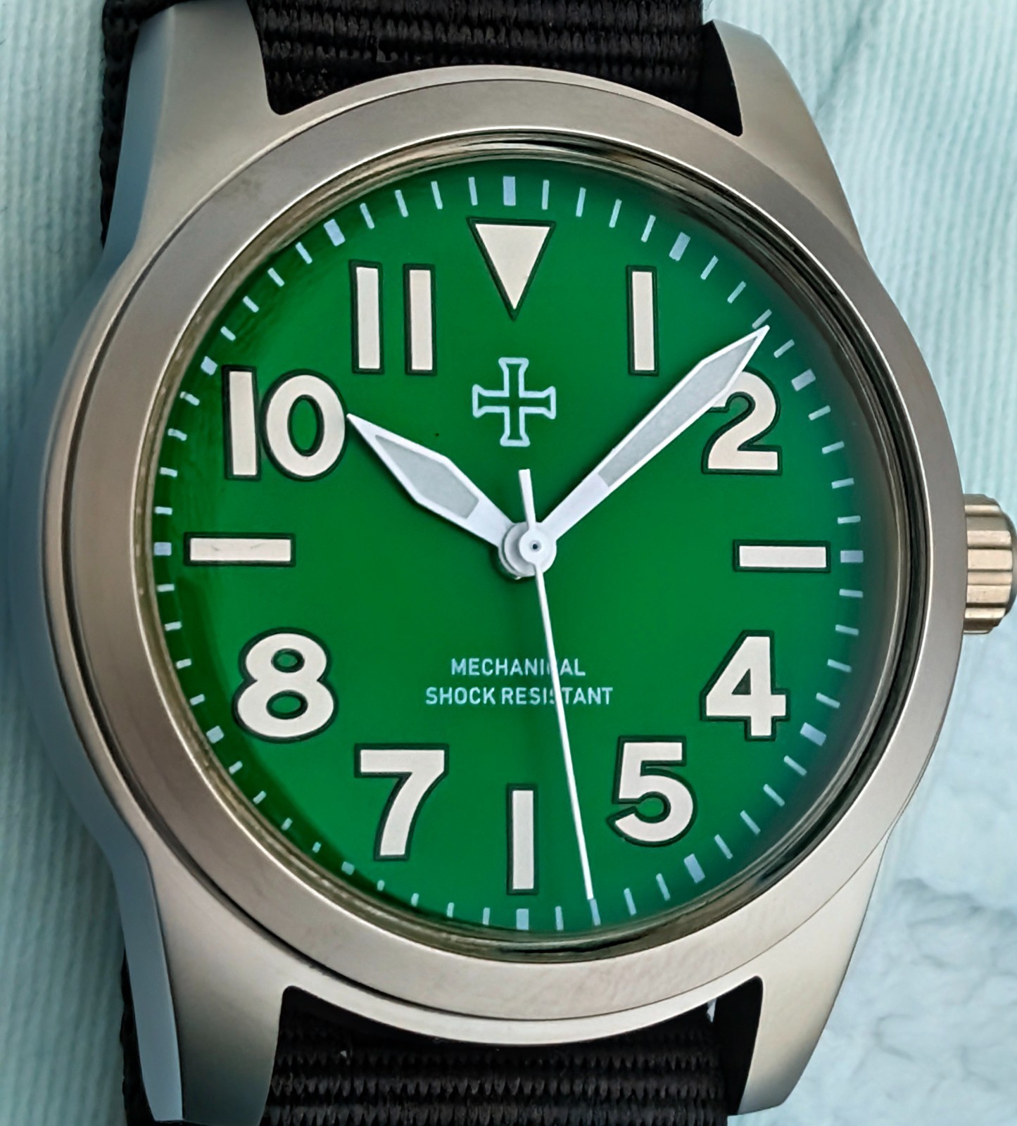 Mechanical Military tool watch Blasted Stainless steel green 39mm
