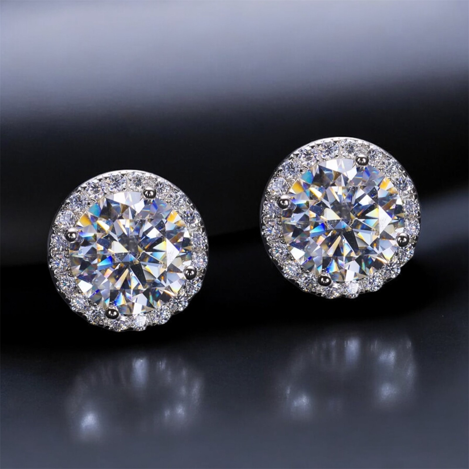 Vvs Moissanite Earrings 925 Sterling Silver GRA Certified Men Women Halo Studs