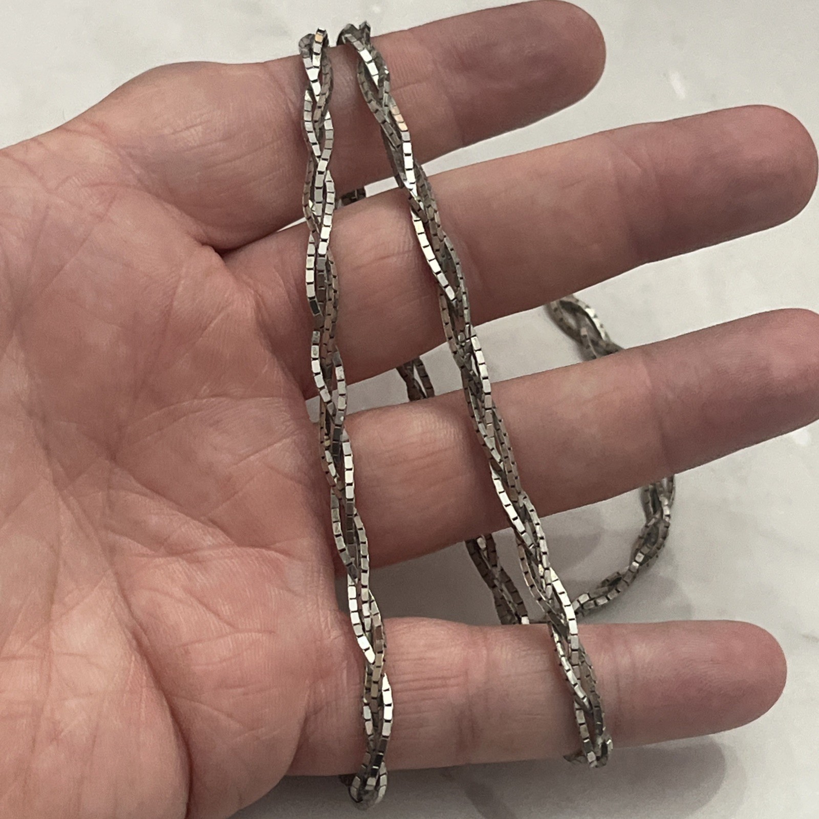 Vtg Sterling Silver SU Italy 3 Strand Braided Box Chain Necklace 24.5” 4mm 22.4G