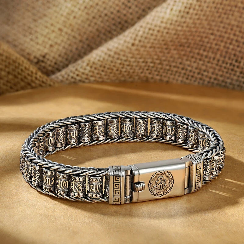 Amazing Tibetan silver alloy copper men hand made bracelet size 22 cm