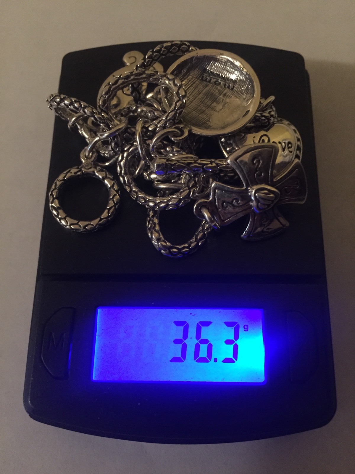 Handmade Pure 925 Sterling Silver Fine Bracelet Hope/Love/Faith 36.3 g Taxco/Mex