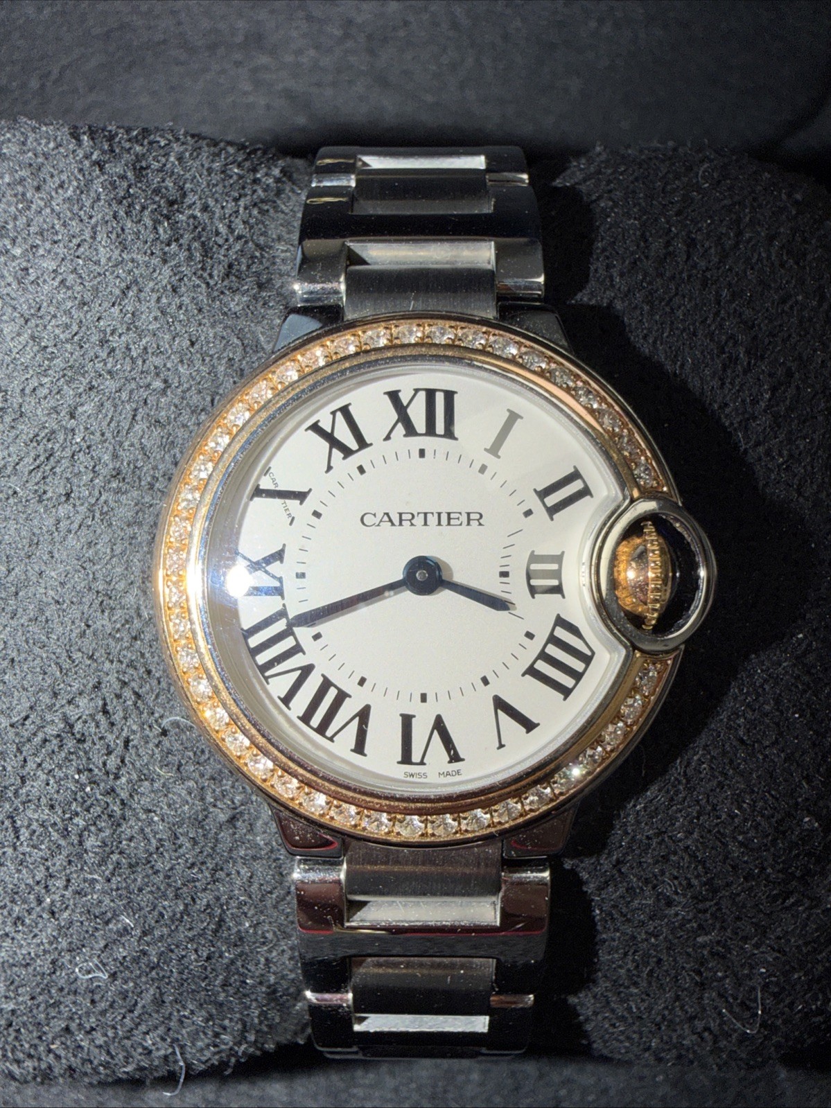 Cartier Ballon Bleu Steel/Rose Gold Diamond Ladies 28mm Watch WE902079