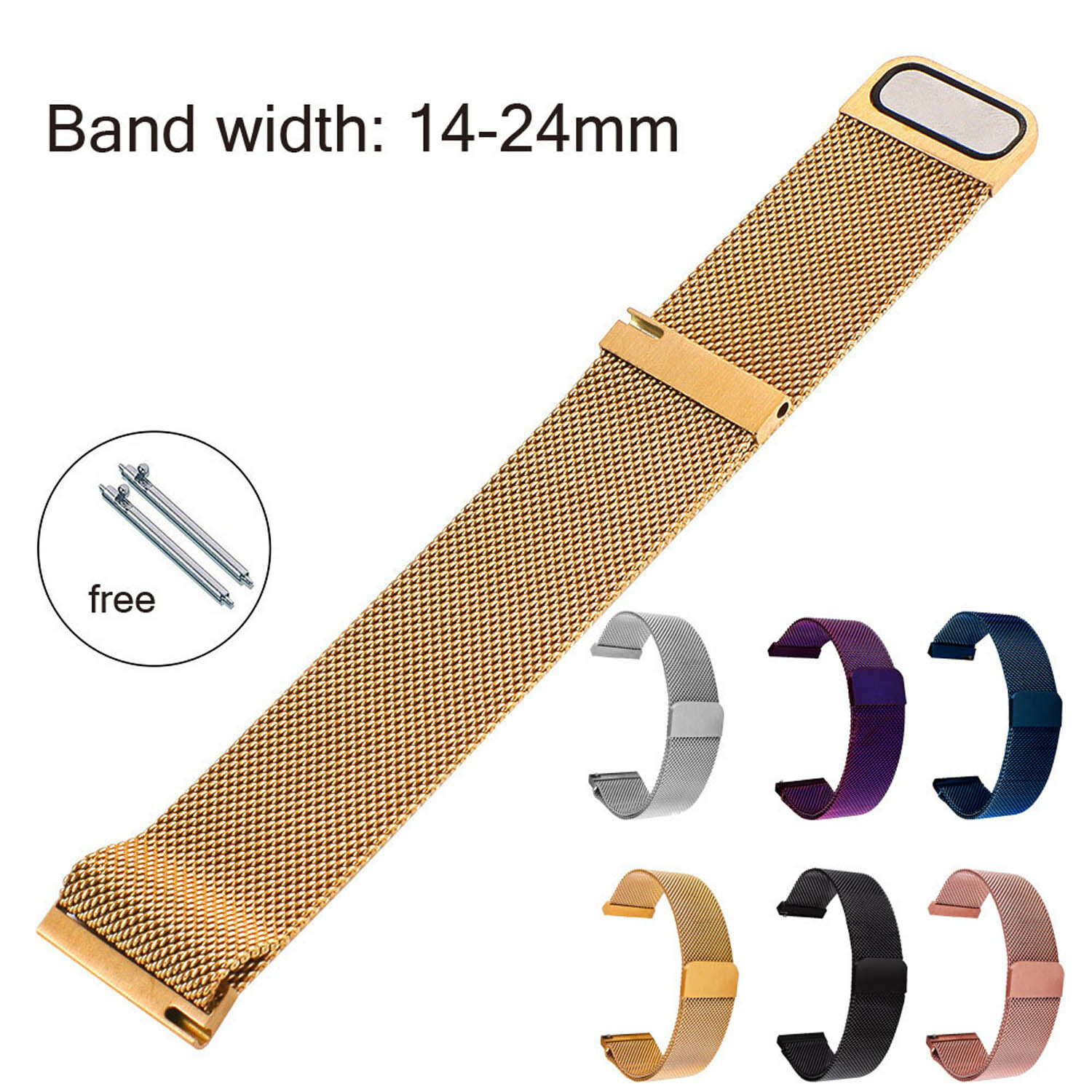 14-24mm Magnetic Clasp Mesh Loop Watch Band Stainless Steel Metal Strap Bracelet
