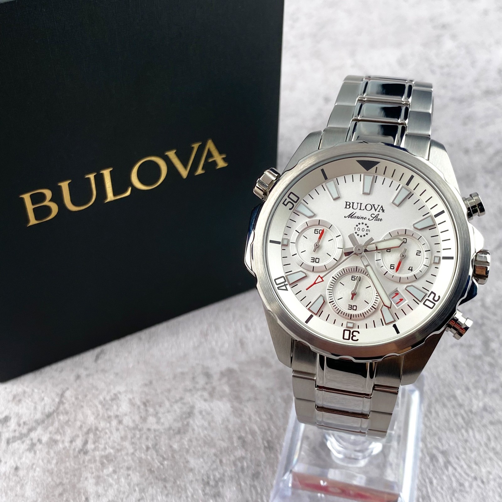 Bulova 96B255 Men’s Marine Star White Dial Stainless QuartzChronograph Watch