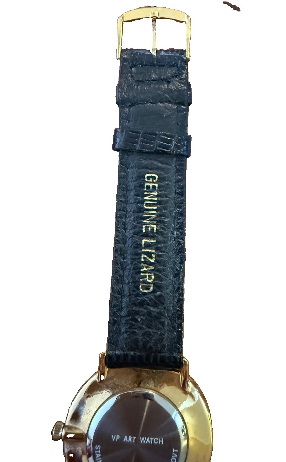 Vintage VP Picasso Art Watch 32mm Gold Black Lizard Strap Quartz. New Battery