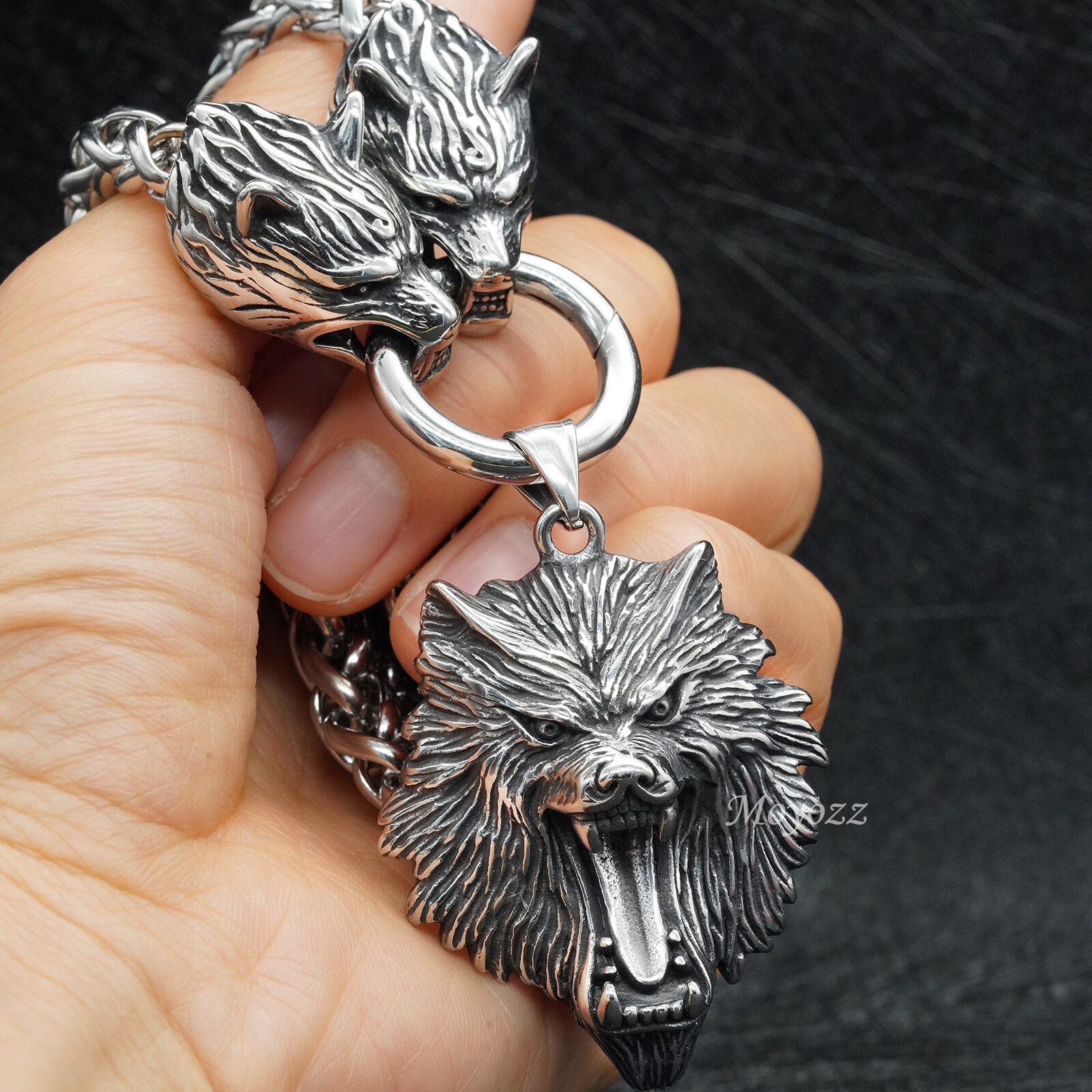 Mens 20 Inch Stainless Steel Viking Wolf Head Pendant Necklace Heavy Men 28 Inch