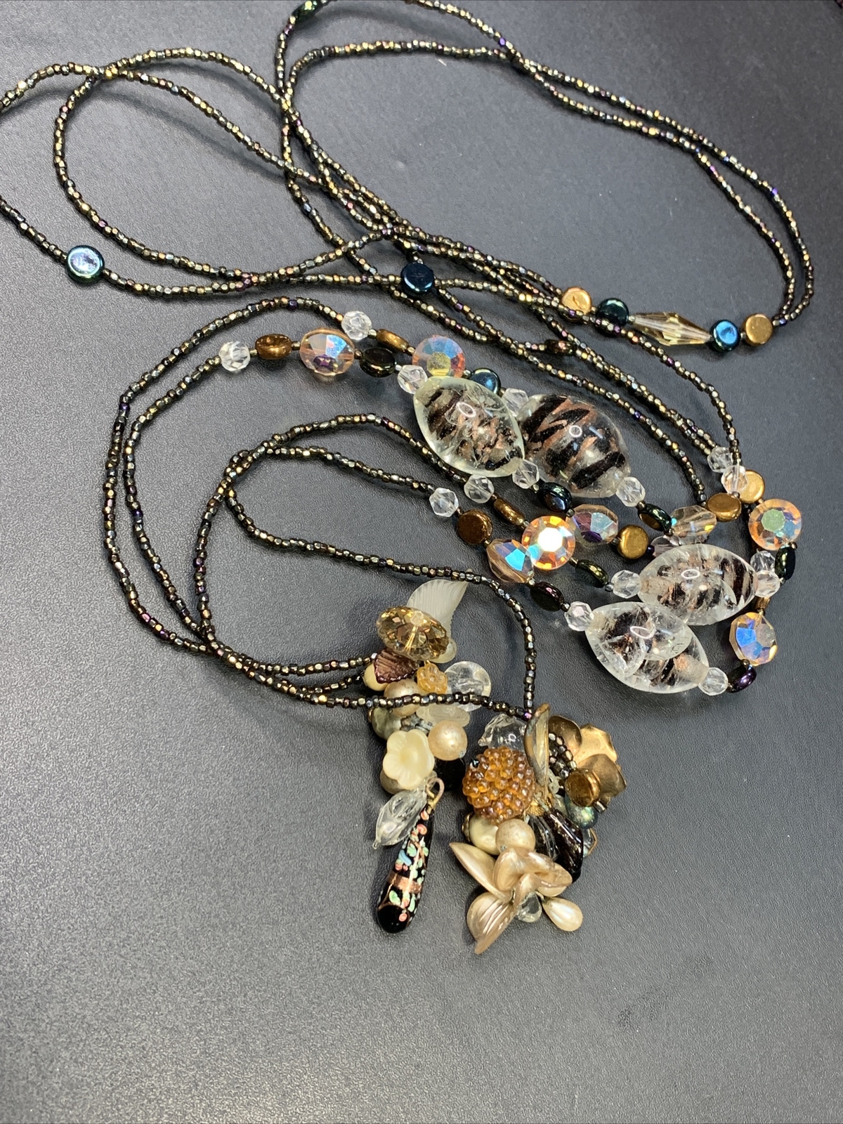 Vintage beaded Necklace Boho Bohemian￼ Tie On Style 54” AB CRYSTAL art Glass