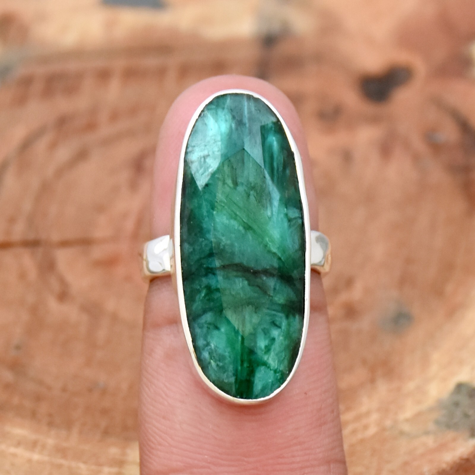 Indian Emerald Ring 925 Sterling Silver Gemstone, Lab Created Stone, Boho Ring