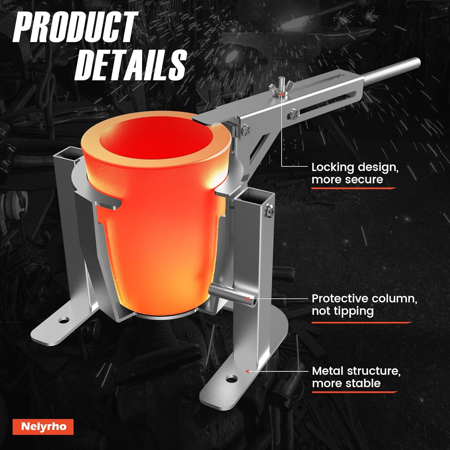 Hand-Held Crucible Pouring Tongs/Rack with a Graphite Crucible, Work with Crucib