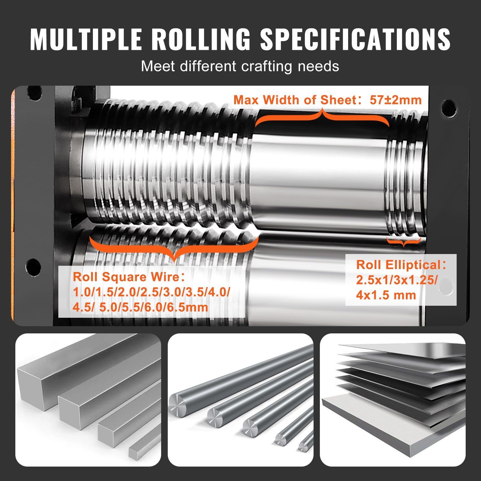 57mm 3-in-1 Jewelry Rolling Mill 0-5.5mm Press & 1:2 Gear Ratio