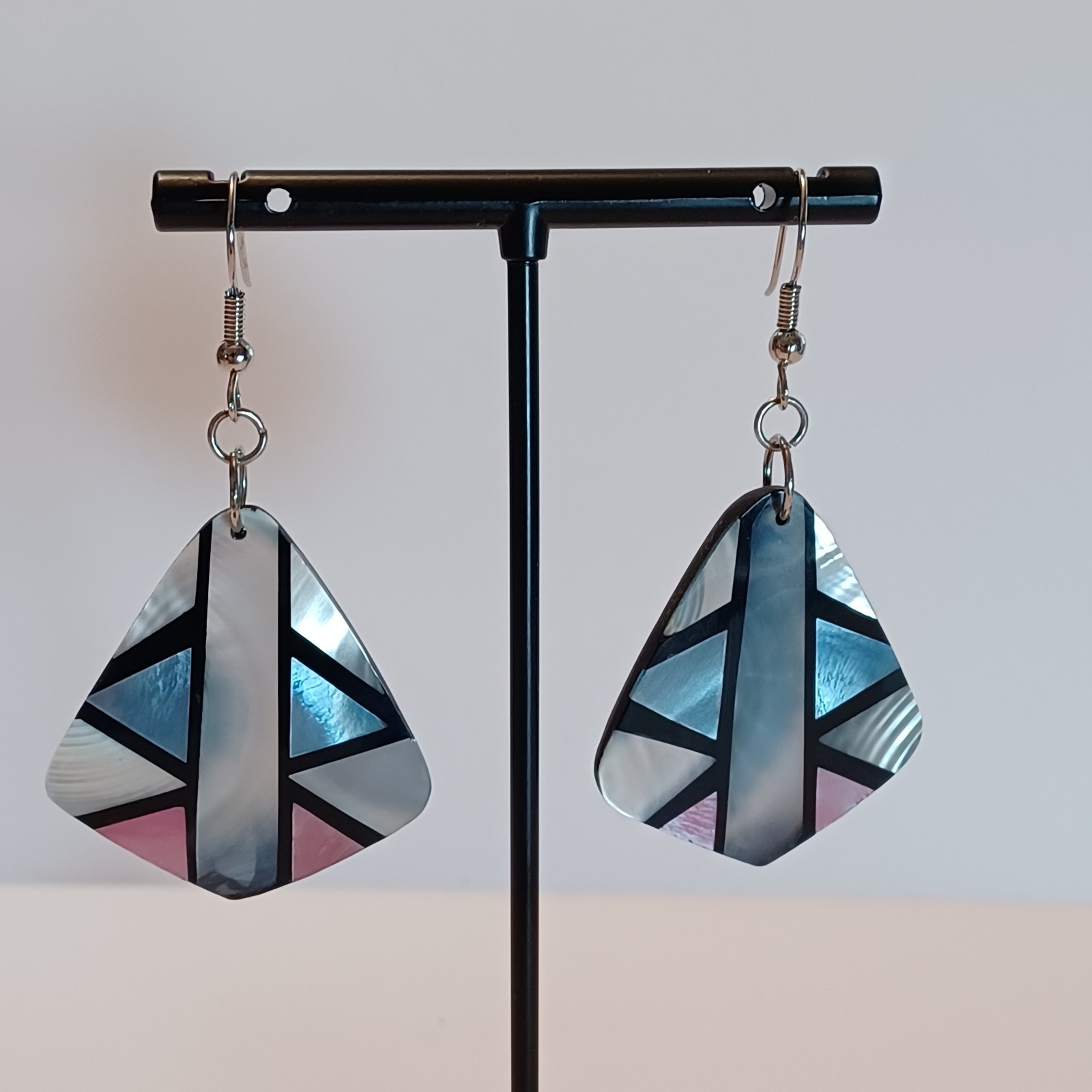 Vintage Shell Inlay Earrings Pink White Blue Black Gray