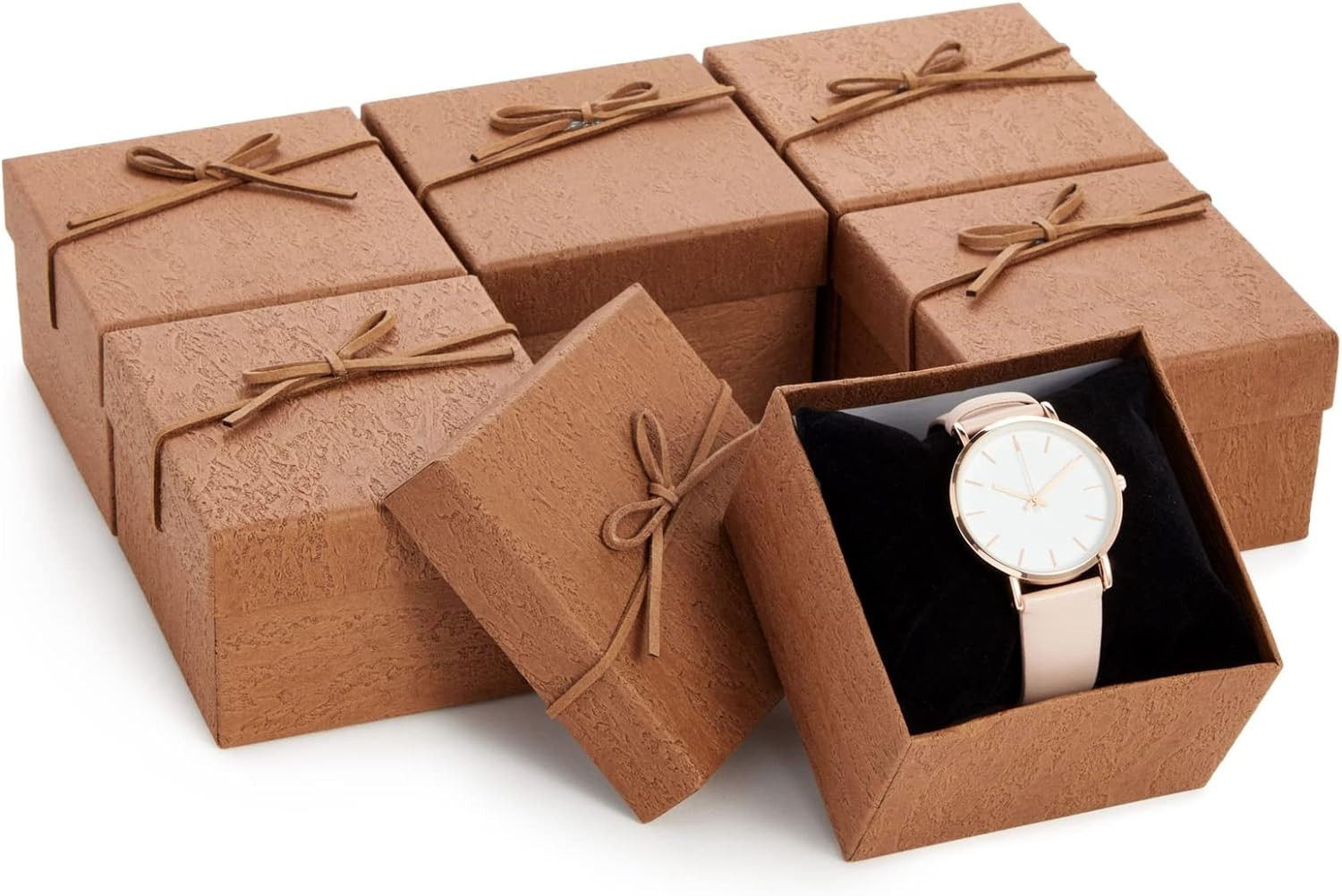 6 PZS Cajas Regalo Pulsera 3.5×3.5×2.3in Carton Marron con Cojín y Lazo