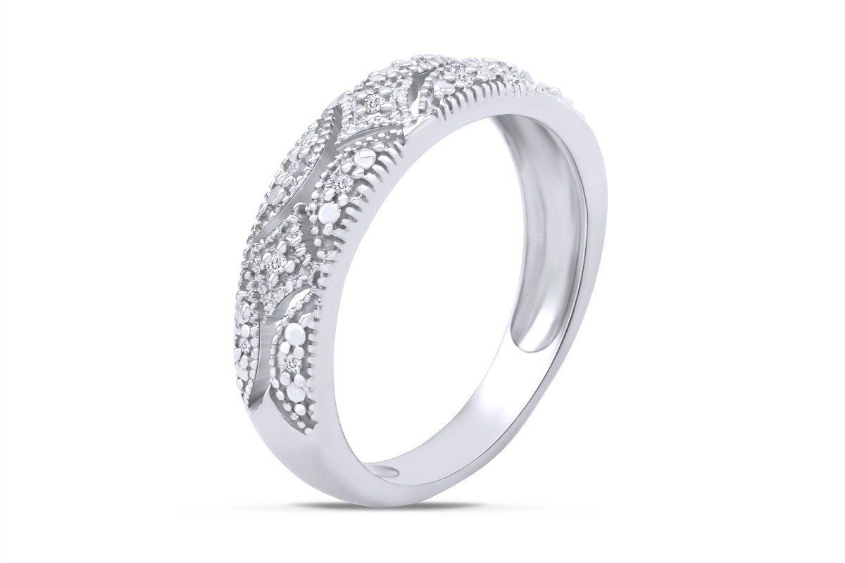 0.05 Ct Round Natural Diamond Wedding Band Ring In 14K White Gold Plated Silver