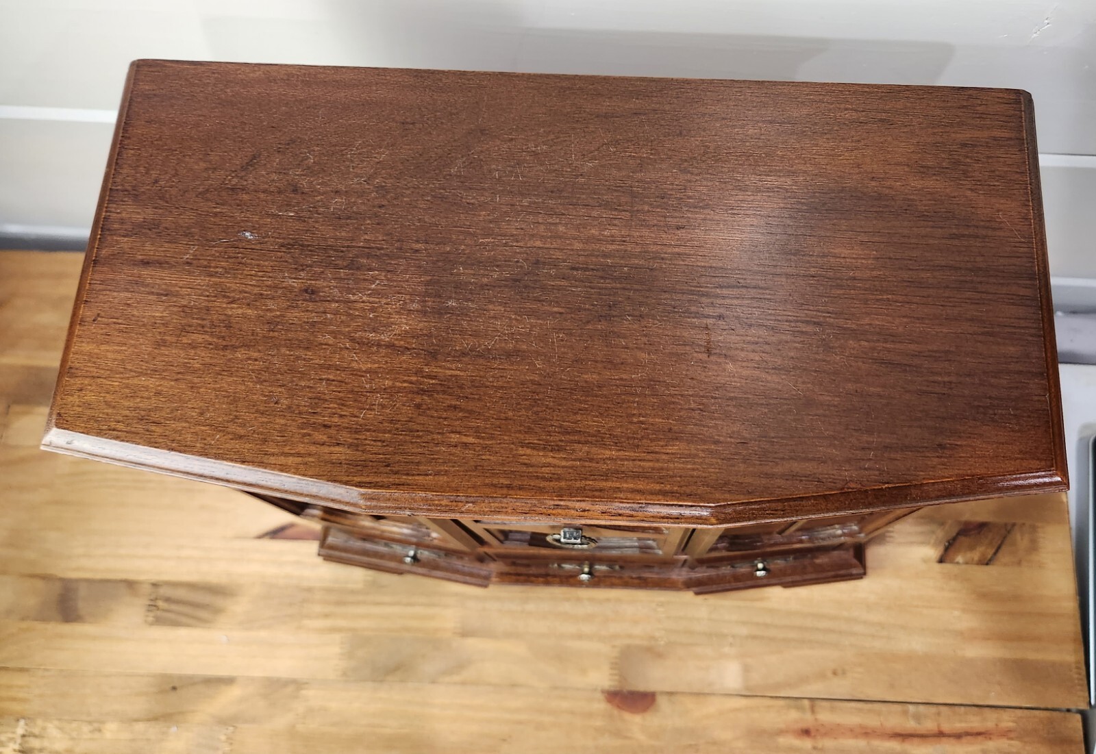 Wood Jewelry Box Table Top Velvet Lined Drawers 13″ X 14″ Vintage Taiwan