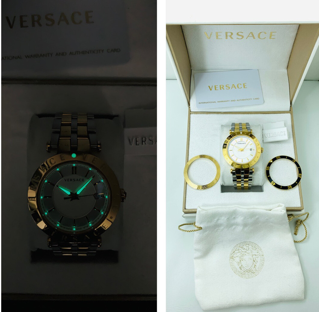 Versace VQP080015 V-Race 42mm Two-Tone Bicolour IP 2N + Silver Bracelet Watch