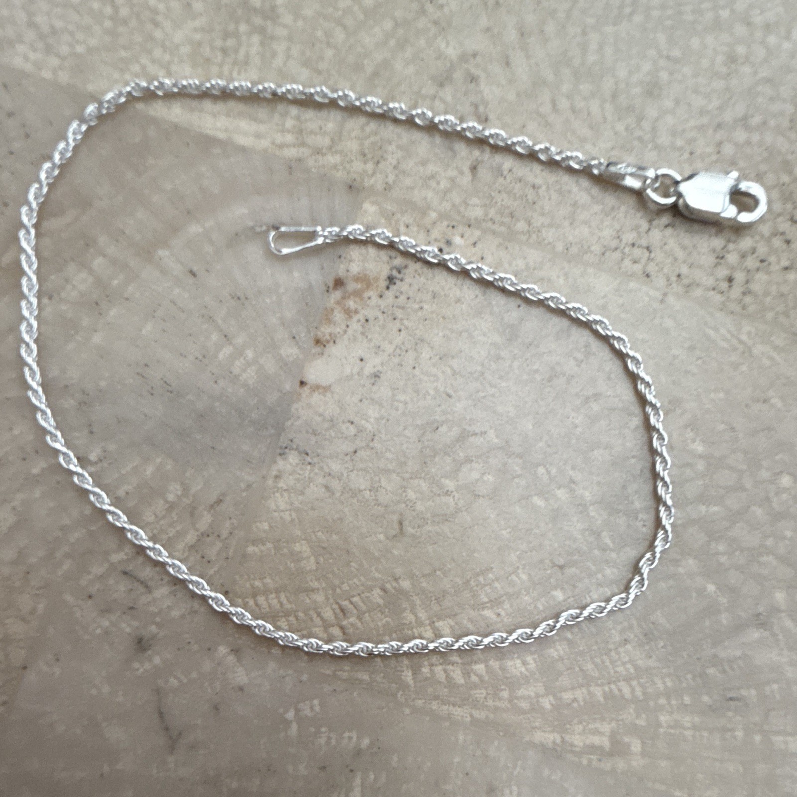 Sterling Silver 925 Rope Chain Bracelet, Lobster Clasp Closure, 8 in