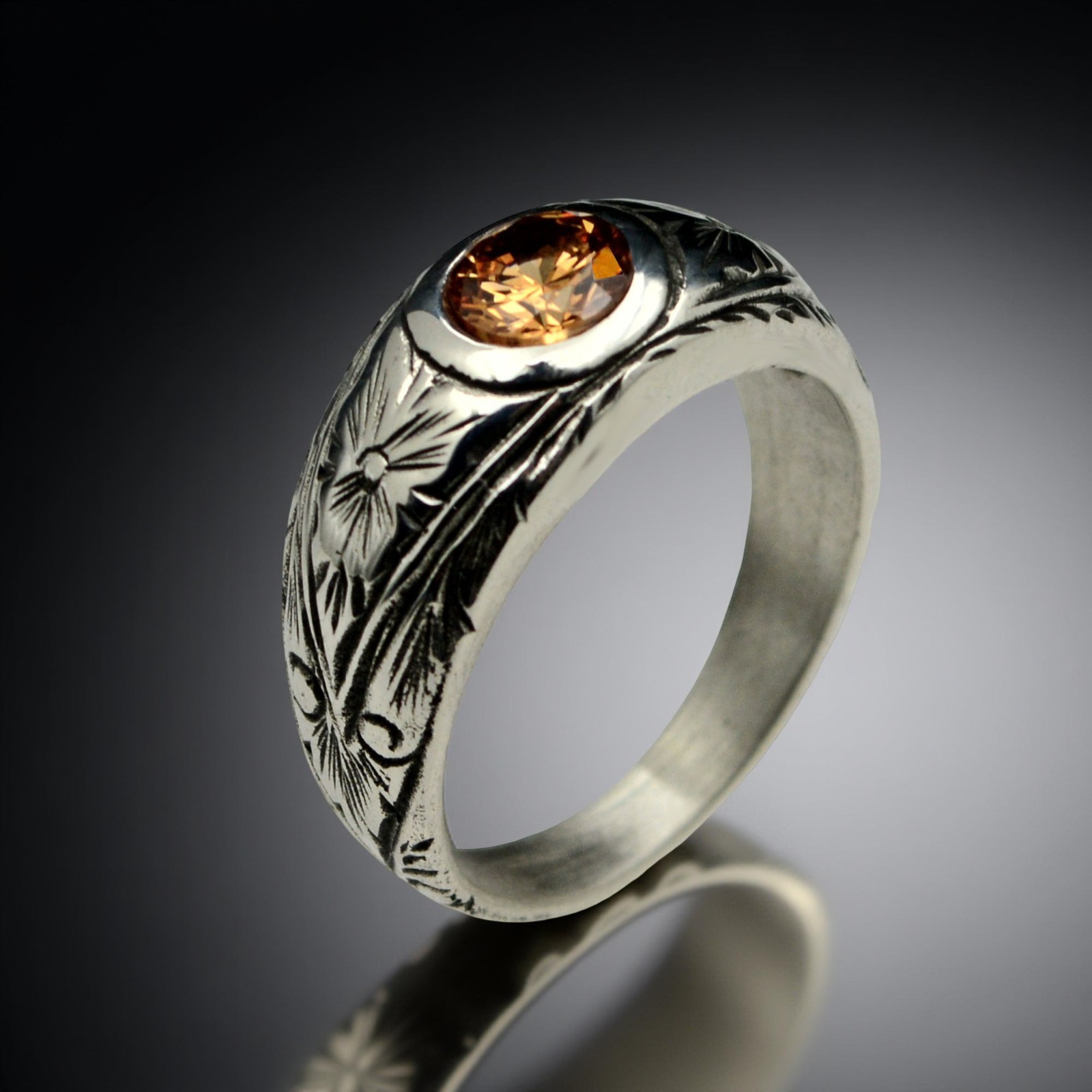 925 Sterling Silver Citrine Men Ring Handmade Vintage Signet Band
