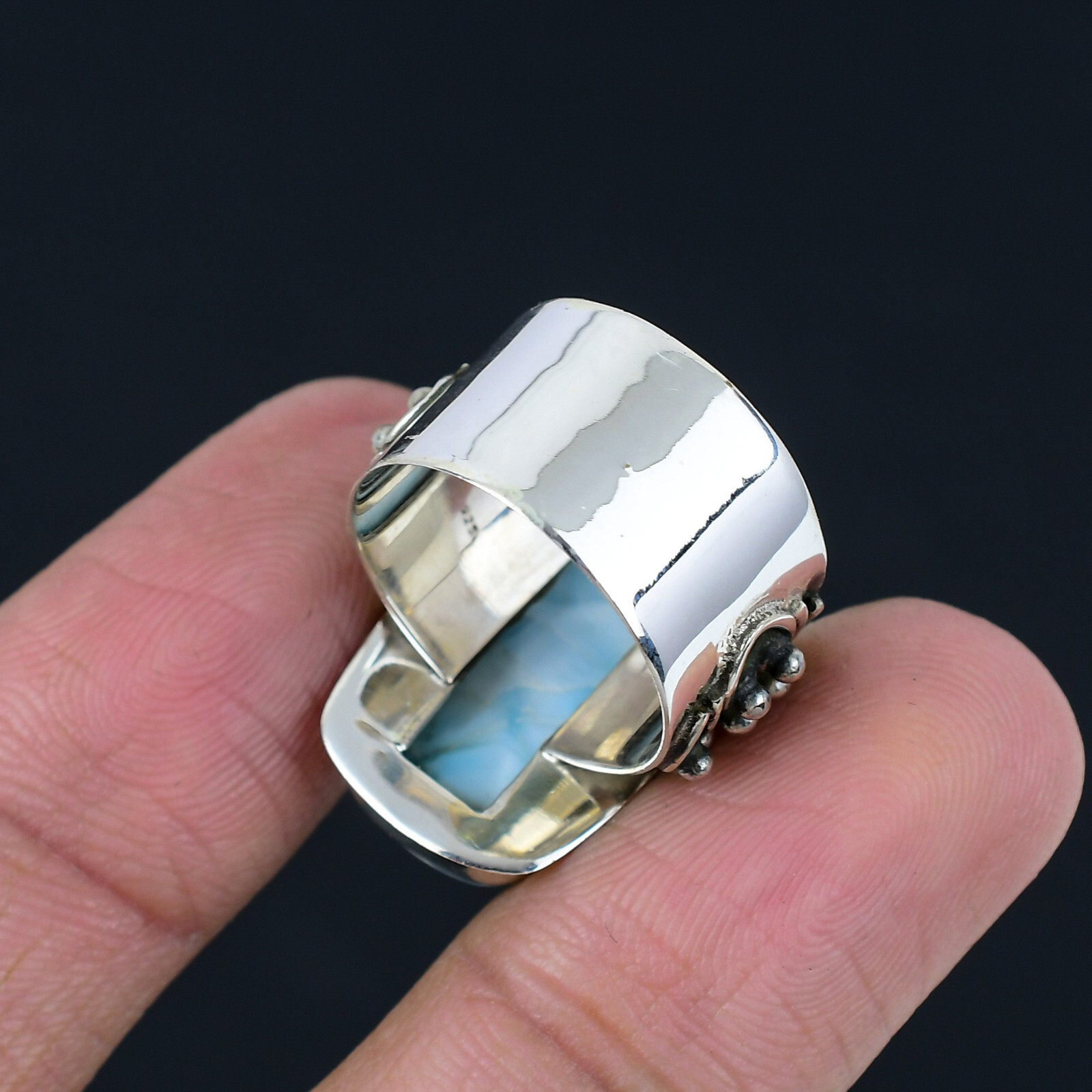 Larimar Gemstone Solid 925 Sterling Silver Handmade Statement Ring Jewelr CS-074