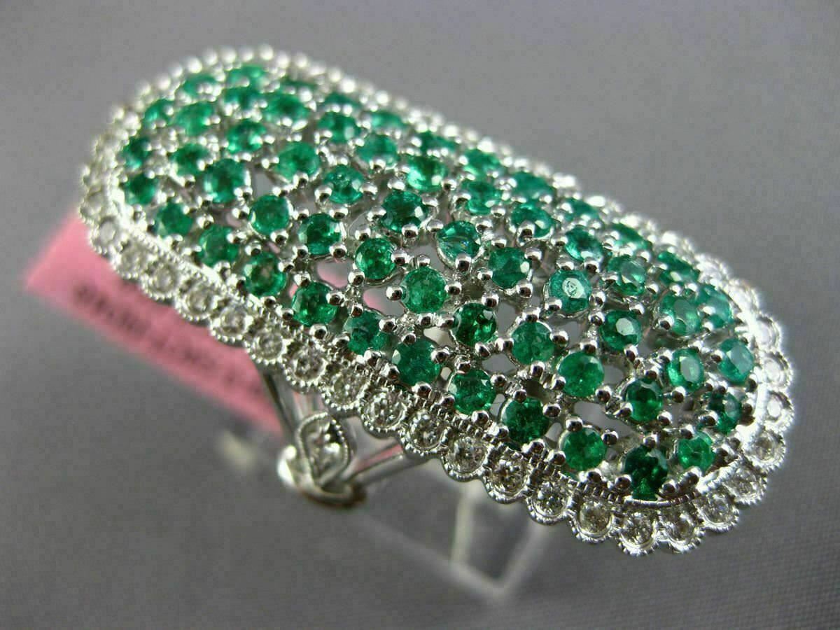 EXTRA LARGE 2.17CT DIAMOND & COLOMBIAN EMERALD 18K WHITE GOLD FILIGREE OVAL RING