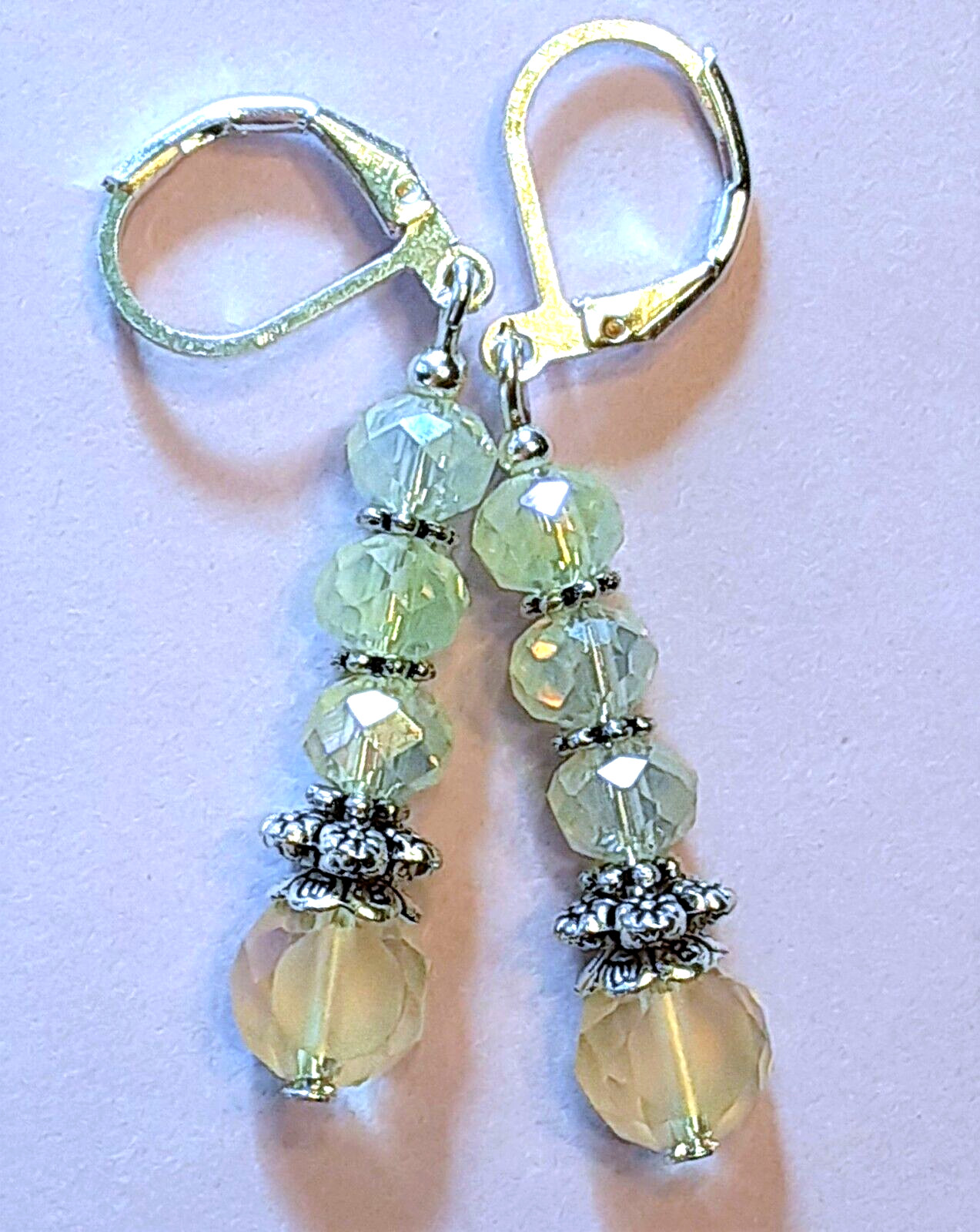 CLOUDY CHAMPAGNE FROSTED crystal earring SP LEVERBACK handcrafted #300-1