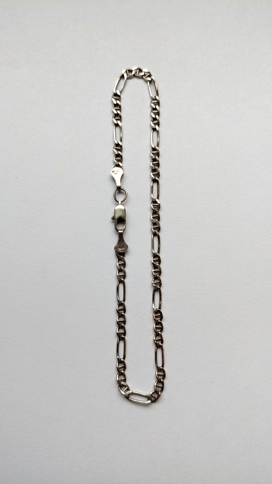 Vintage Mexico 925 Sterling Silver Figaro Chain ankle Bracelet 3.2 Mm 9.5 Inches