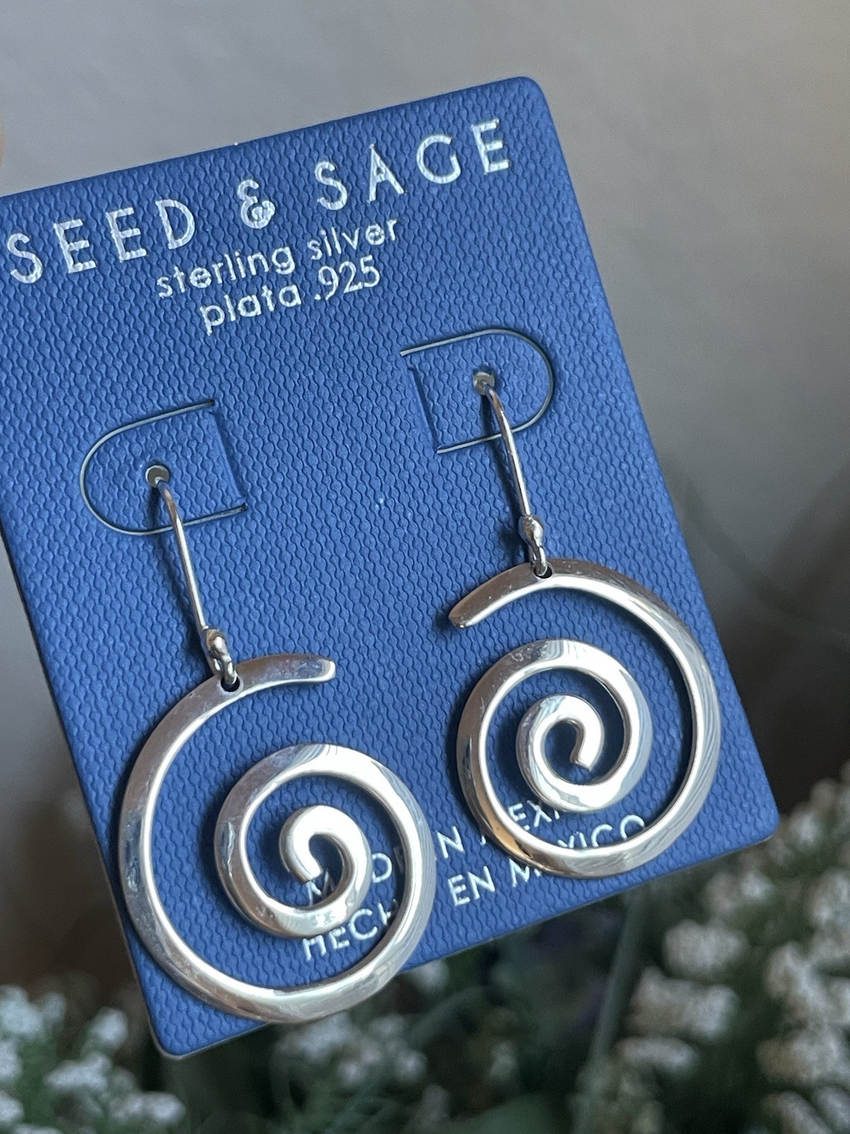 Seed & Sage Sterling Silver Dangle Swirl Earrings 1.5 Inches