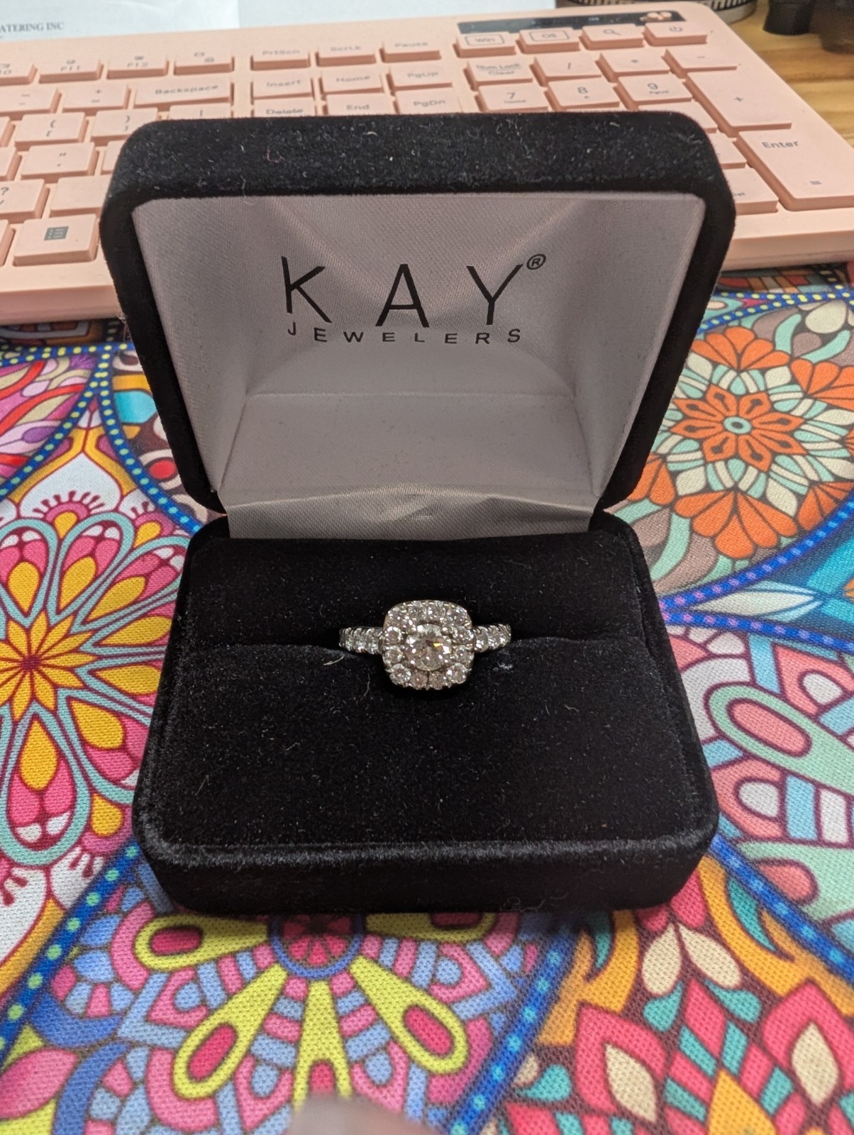 Kay Jewelers 14K White Gold Halo Round Diamond Engagement Ring 1.58 TDW Size 7