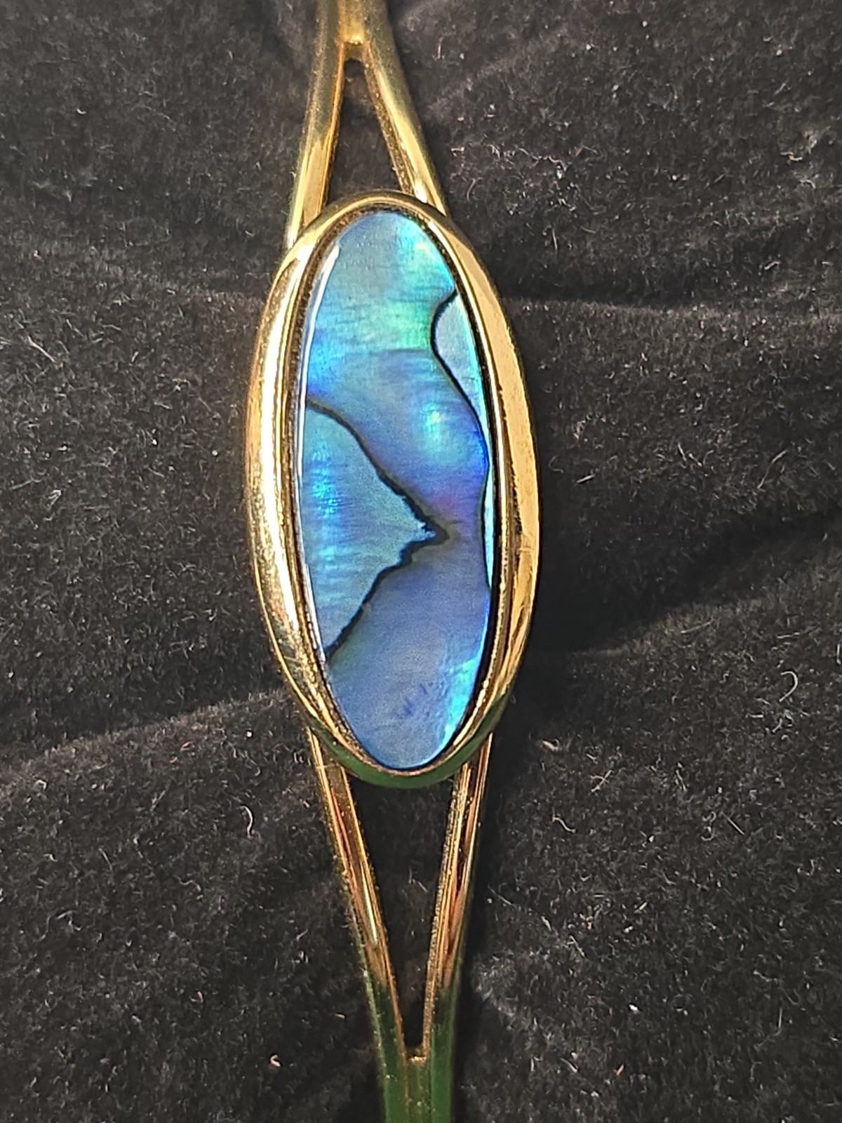 Ariki Paua Shell Cuff Bracelet Vintage 22K Gold Plated New Zealand Abalone NIB
