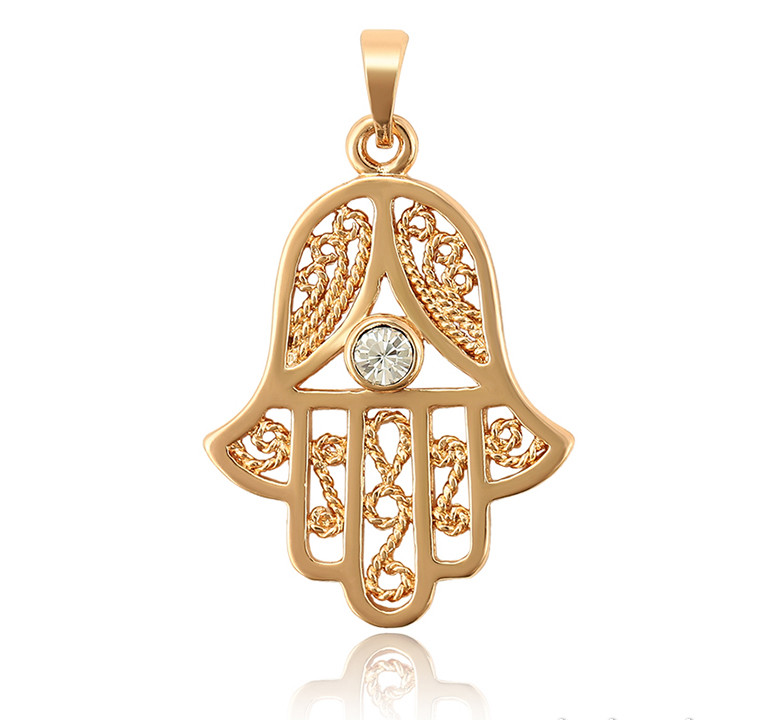 Evil Eye Hamsa Hand Fatima Judaica Kabbalah Charm Pendant Rose Gold Plated *NEW