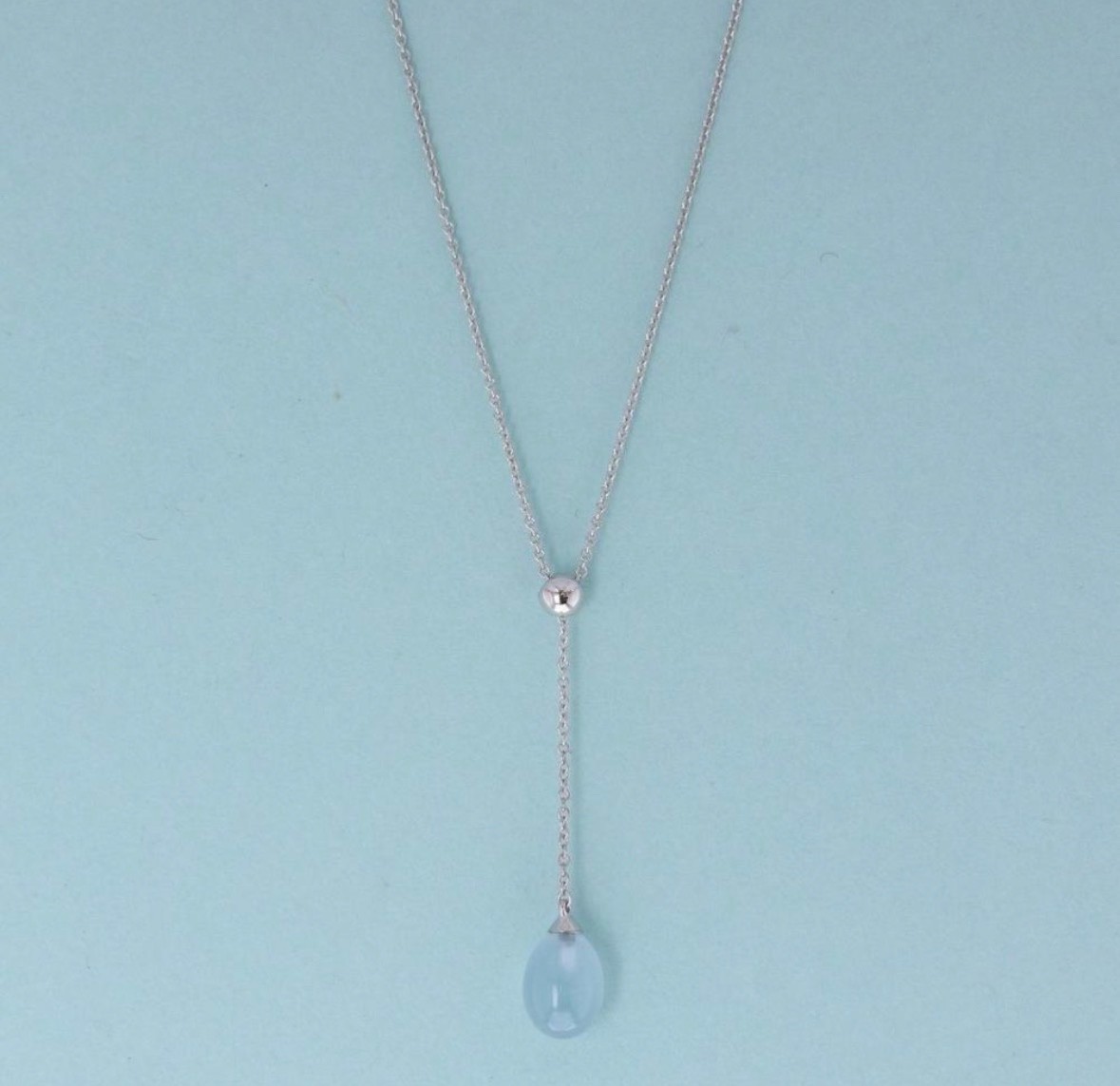 Tiffany Co necklace 18k White Gold YDrop Aquamarine necklace