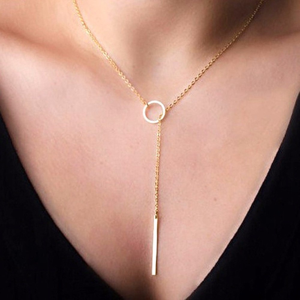 Metal 1″ Bar Gold-tone or Silver-tone Necklace with 25″ Chain & Loop