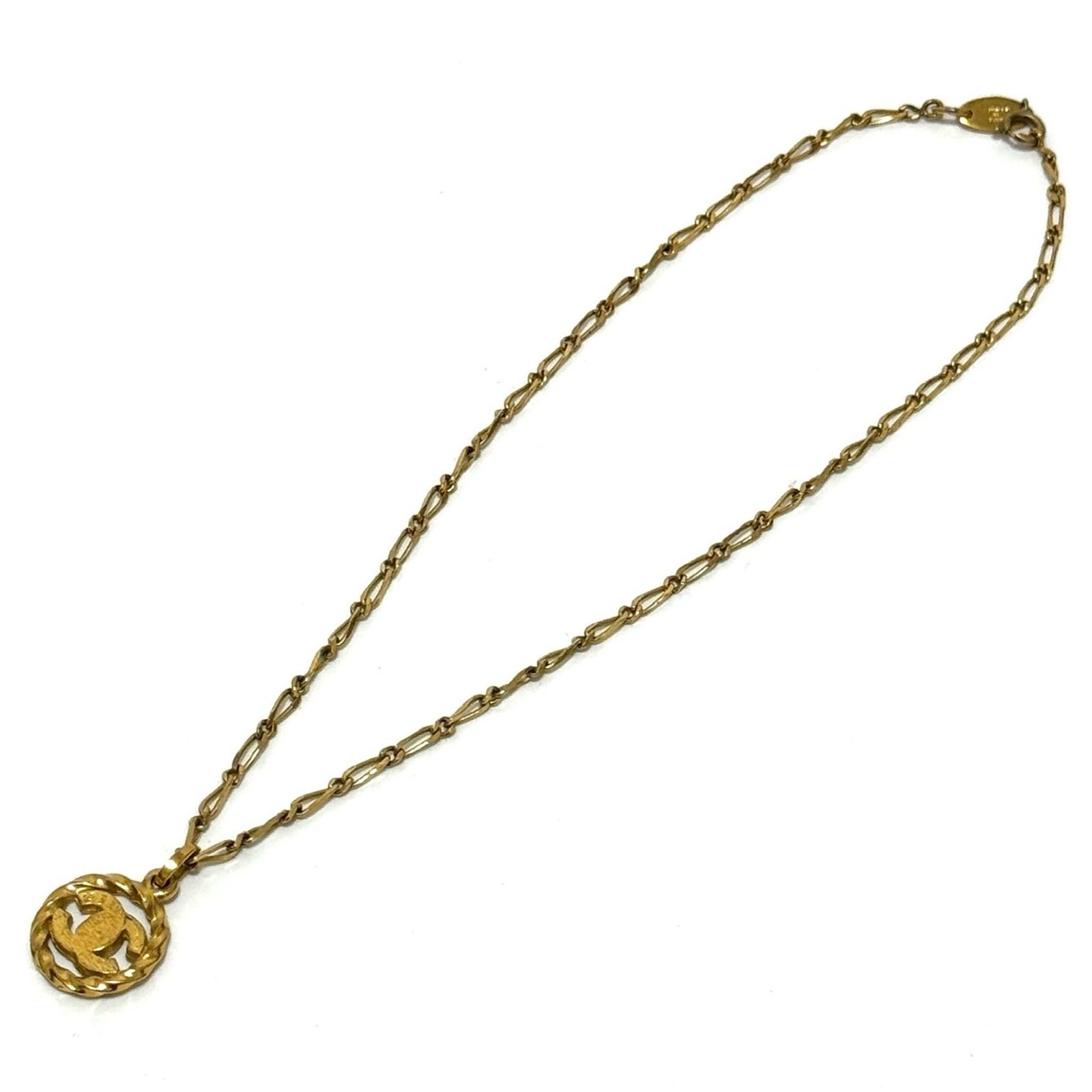 CHANEL 3433 COCO Mark CC Logo Necklace Rhinestone Gold Vintage Authentic JAPAN