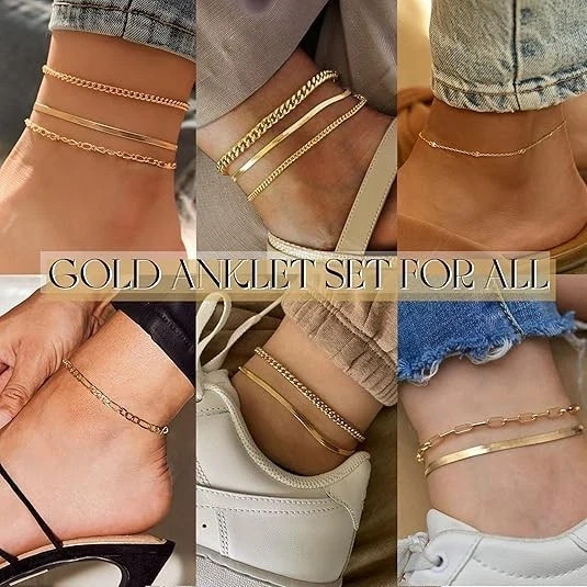iF YOU Gold Ankle Bracelets for Women, 14k Gold Plated Waterproof Cuban Link Cha