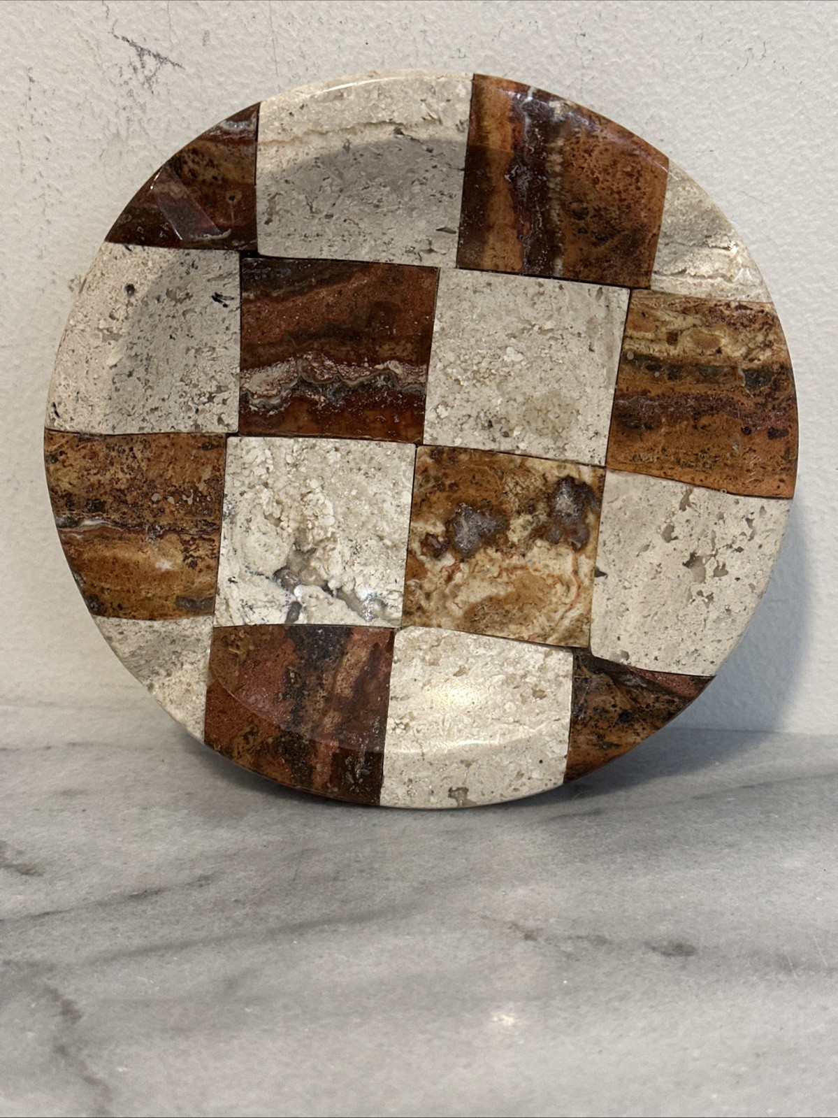 Marble Stone Checkered Ash Tray Catchall Natural Stone Soap Dish Multi Use