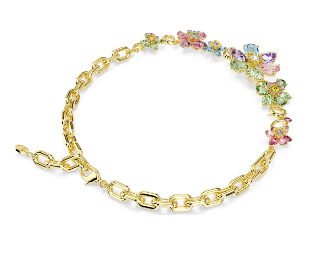 Swarovski Idyllia necklace Mixed cuts, Flower, Multicolored, Gold-tone plated