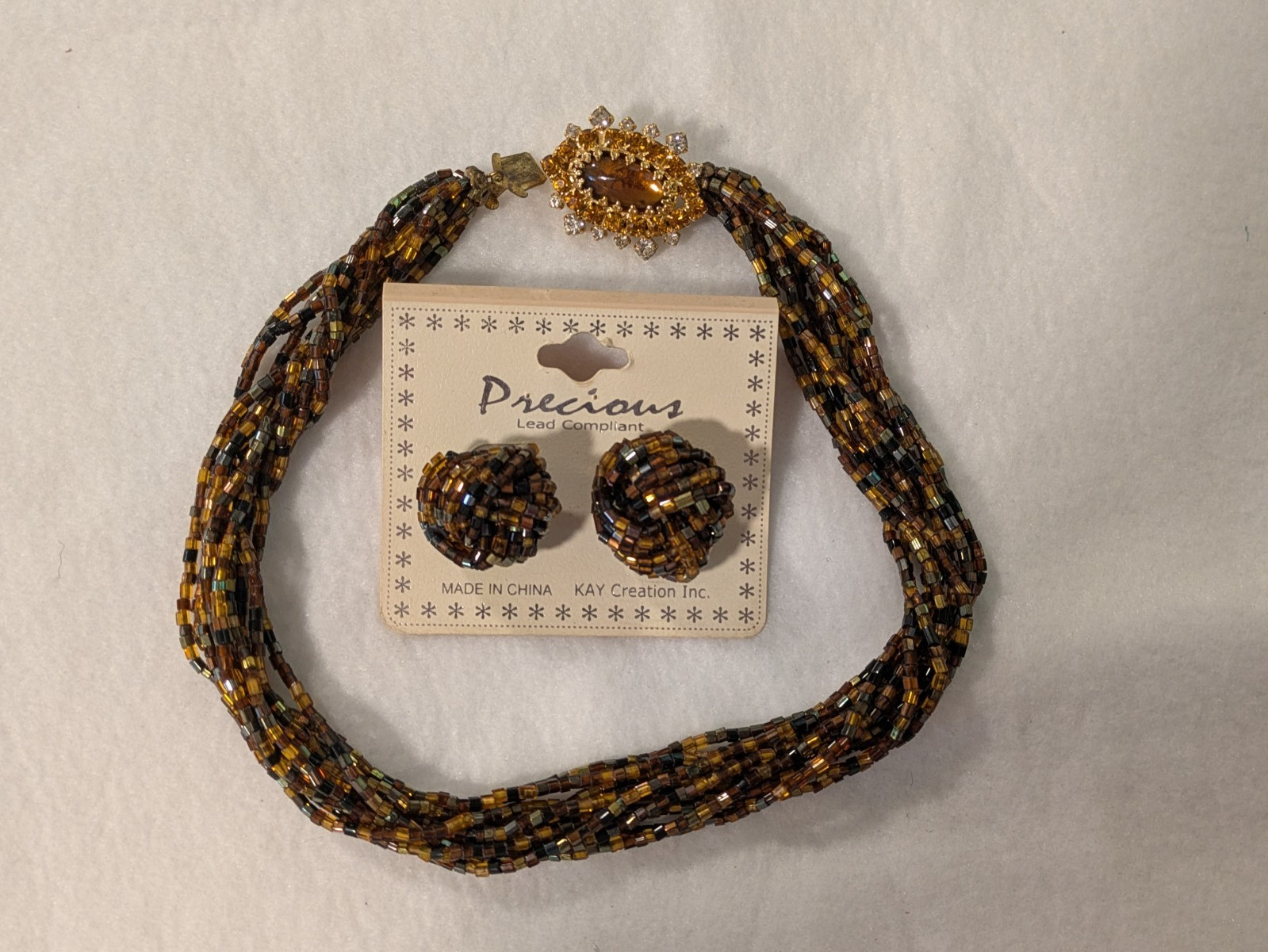 VINTAGE KAY CREATION PRECIOUS MULTI STRAND TWIST NECKLACE & PIERCED EARRINGS SET