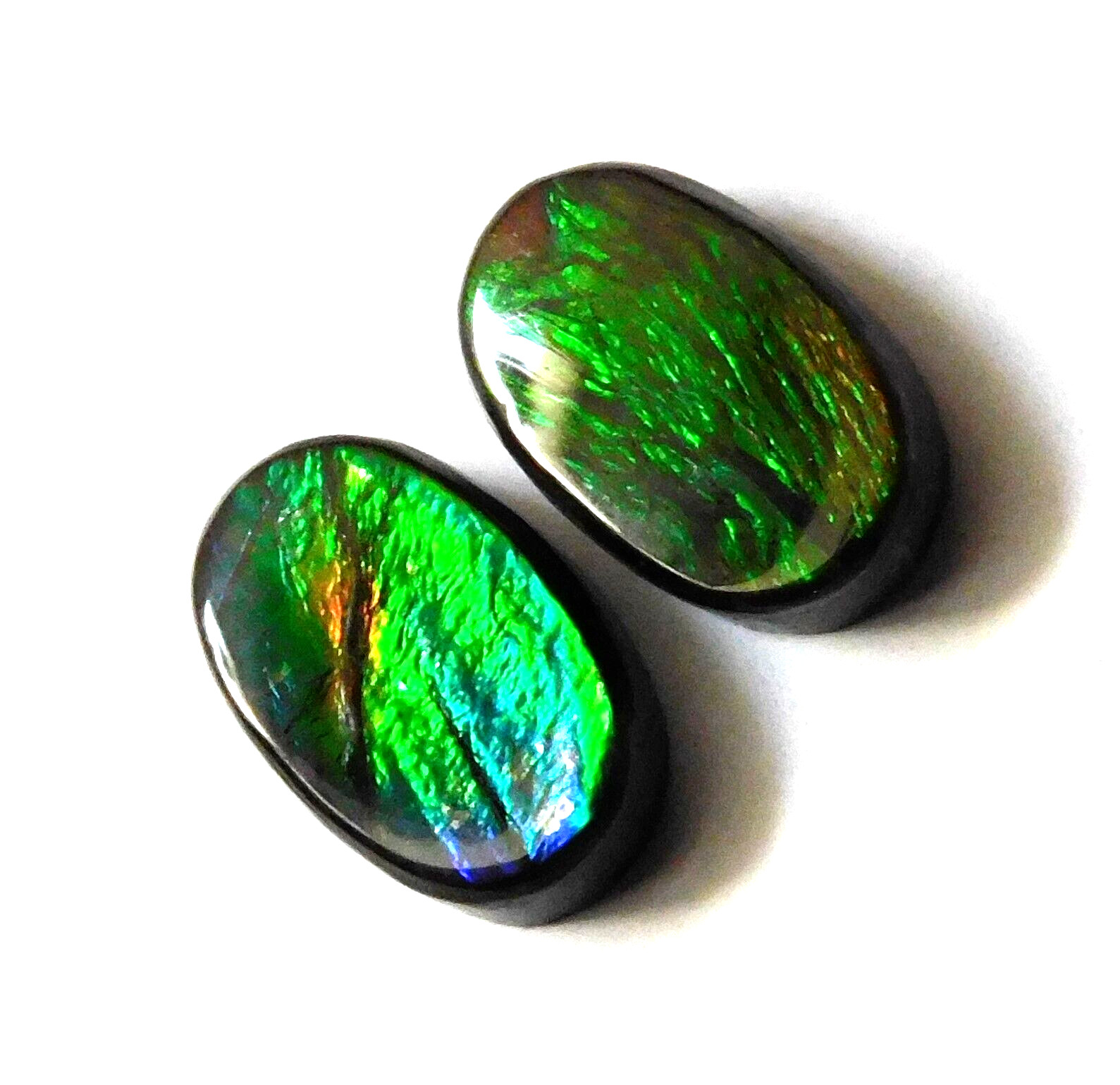 6.45 Cts Natural Ammolite (11.4mmx7.4mm each) Loose Cabochon Match Pair JQ57